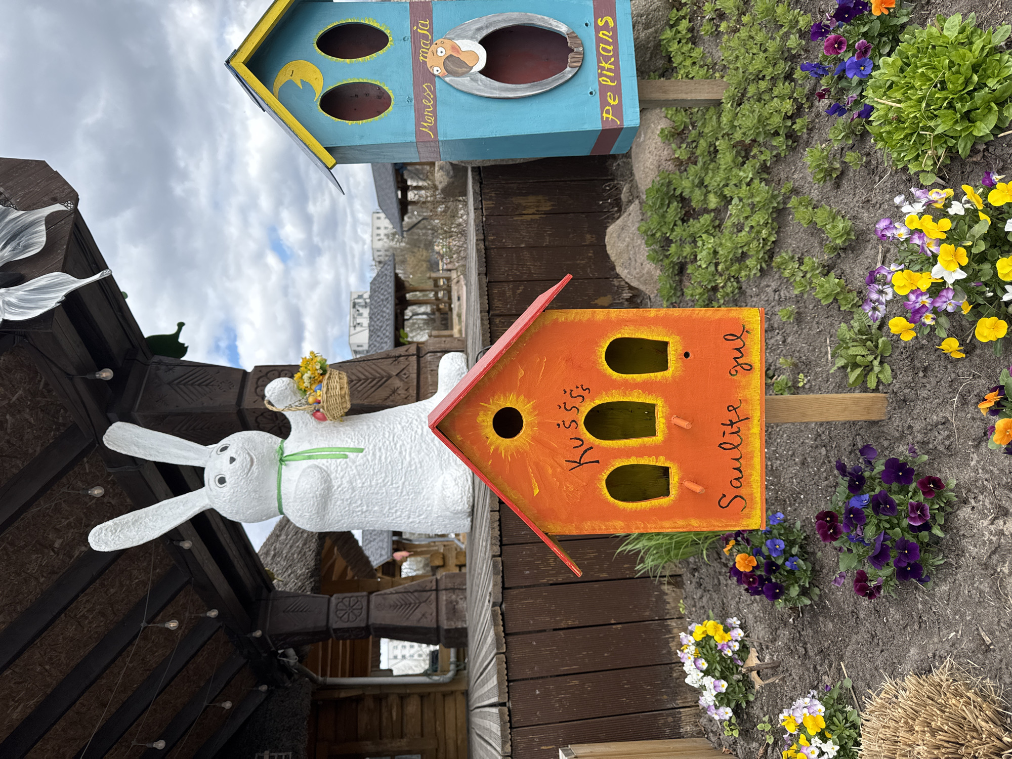 Family enjoys Easter rabbit attraction in Riga Sunday morning