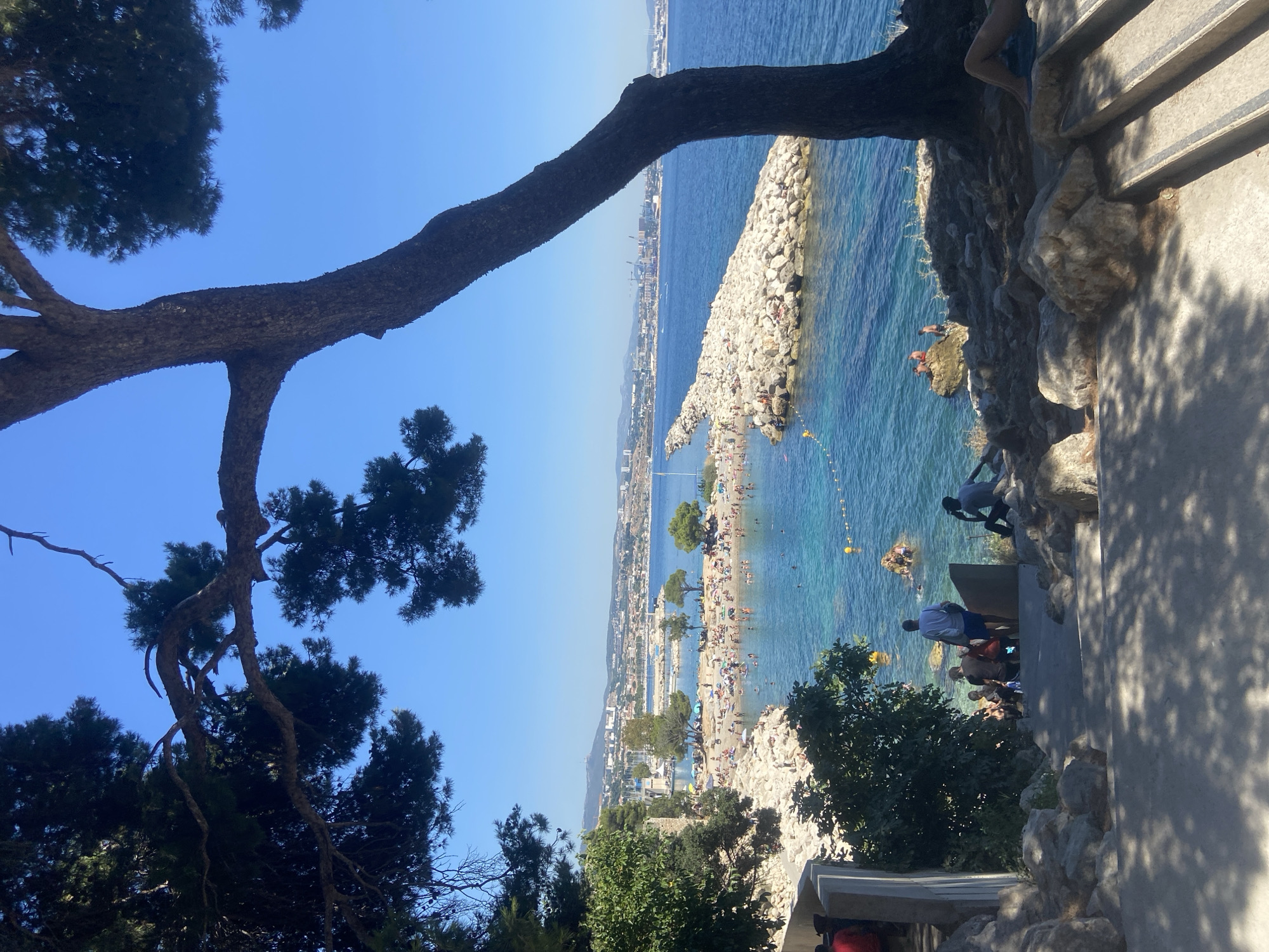 Crowded beach and bay on a bright, busy afternoon