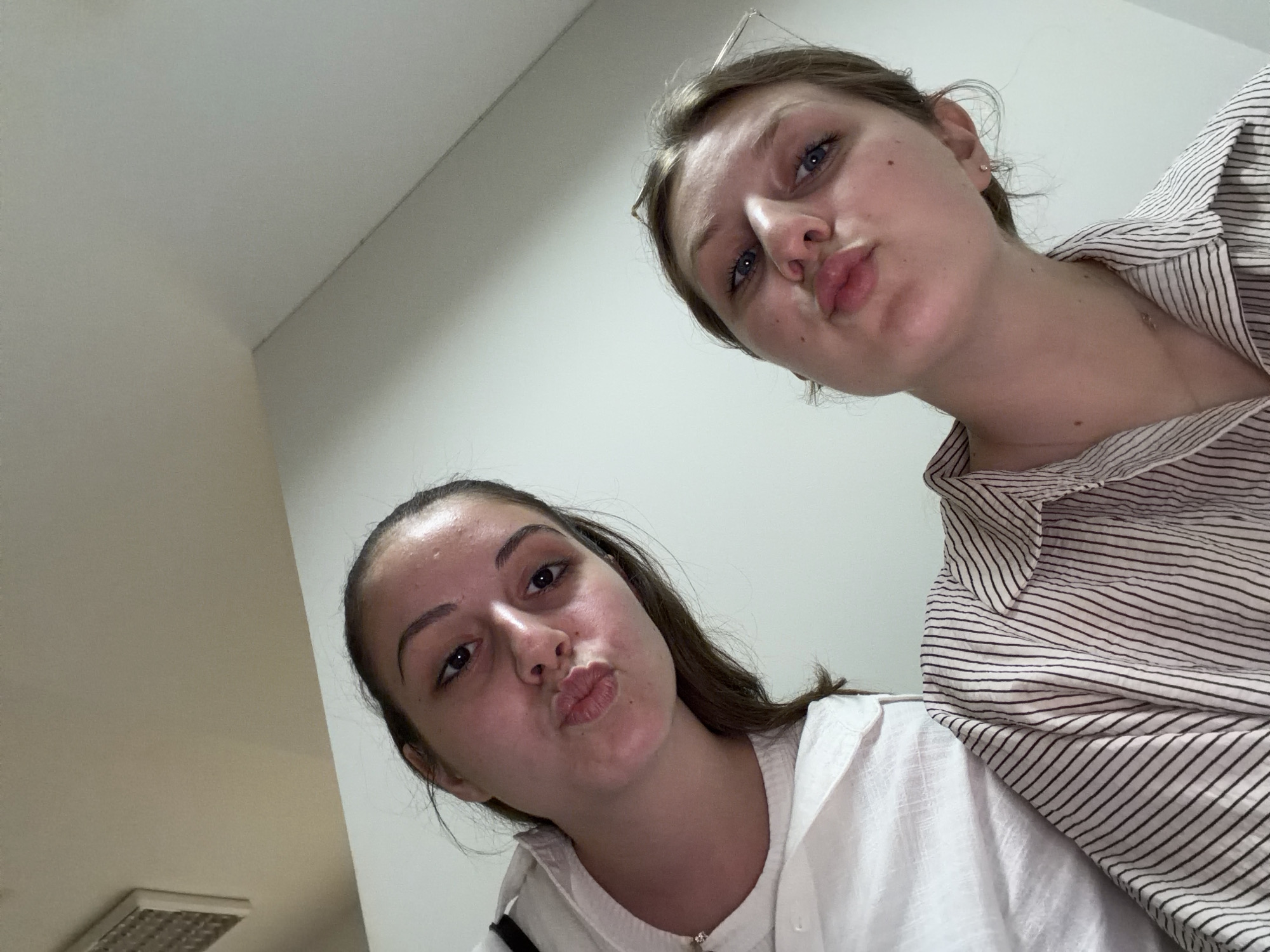 Young women document morning activities in Burgas, Bulgaria