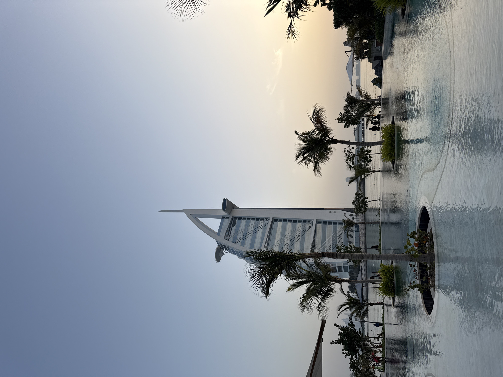 Dubai luxury hotel and cars observed during afternoon golden hour