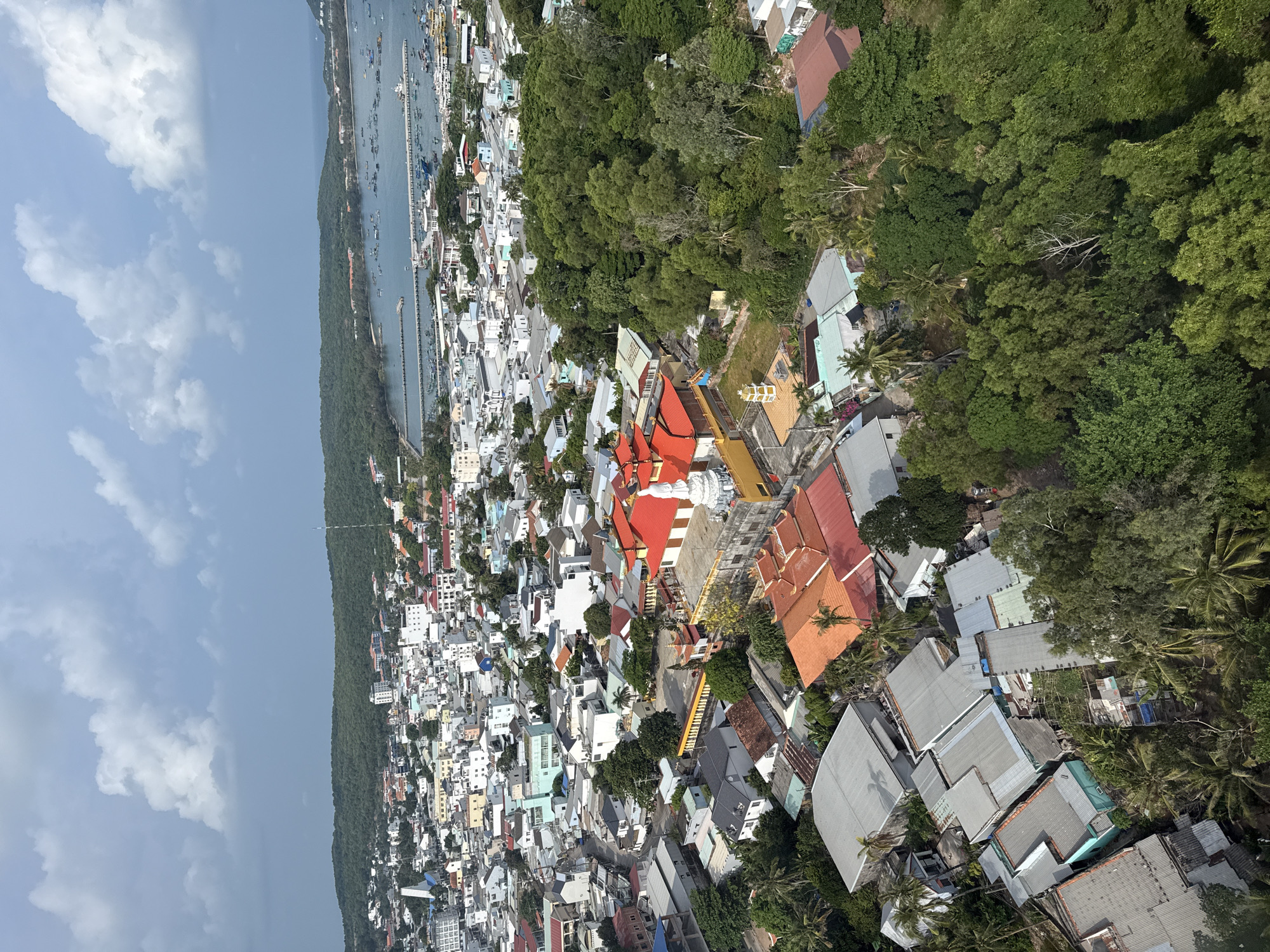 Aerial view captures dense coastal town in Phú Quốc