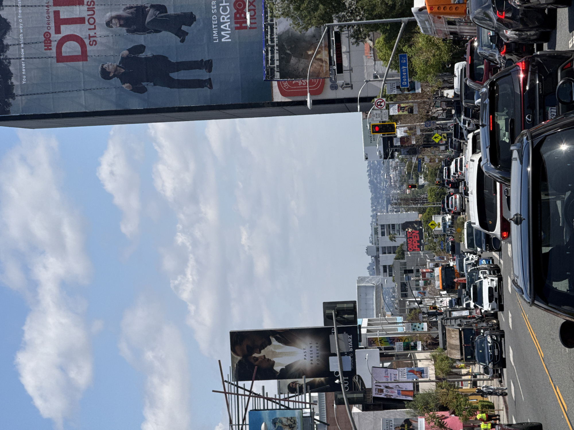Evening rush hour traffic congestion on Sunset Boulevard