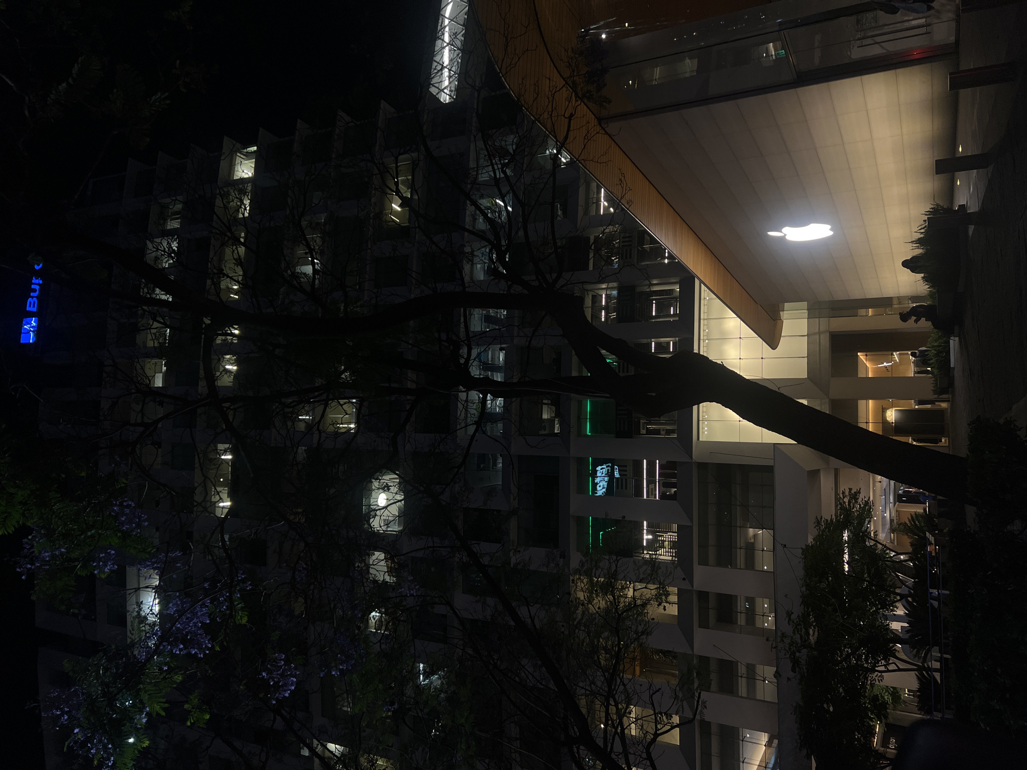 Modern Mexico City buildings illuminated during early morning hours