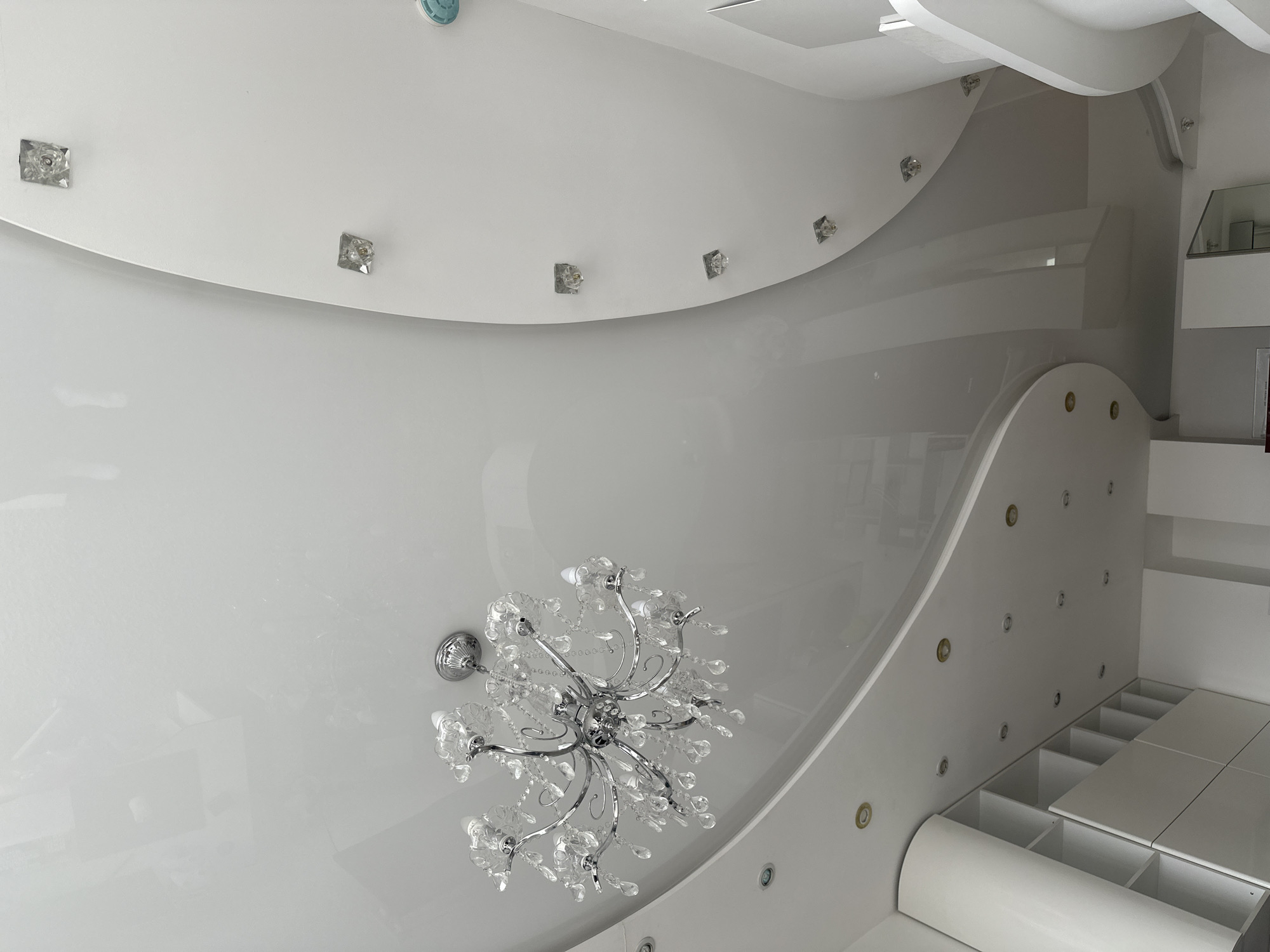 Modern decorative ceiling interior documented in Khimki, Russia