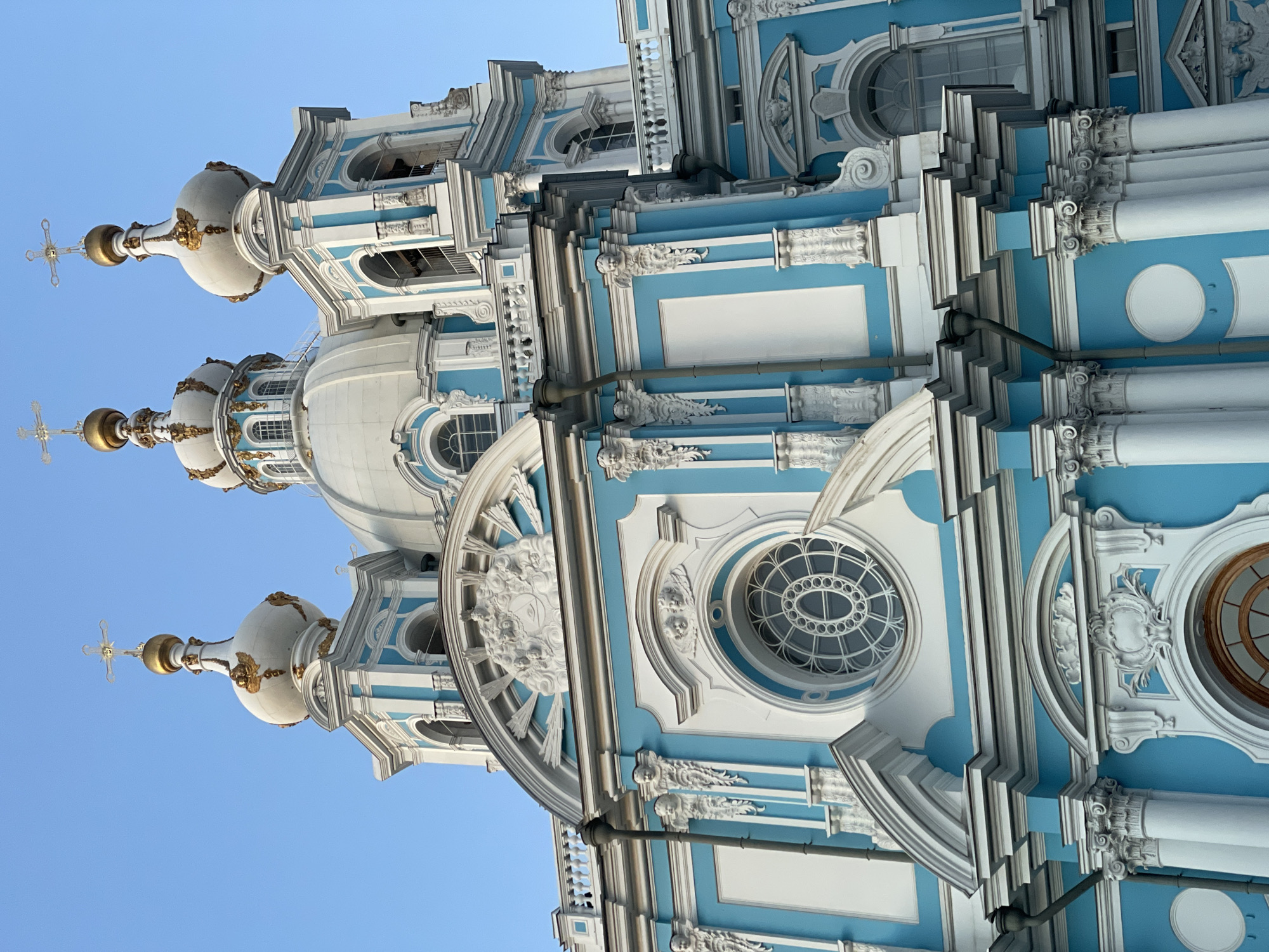 Tourist Documents Smolny Cathedral's Blue Baroque Architecture in Saint Petersburg