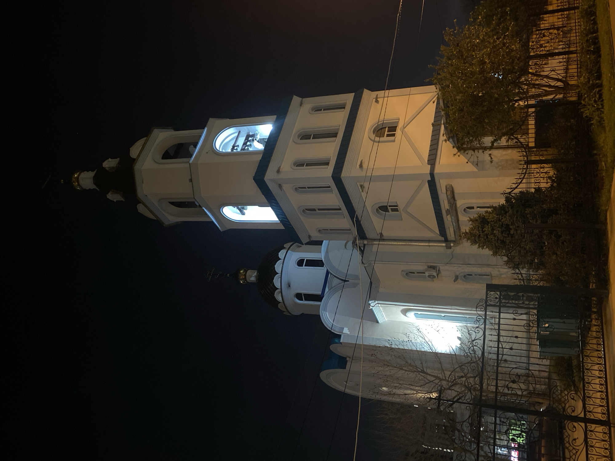 Nighttime urban churches and sculpture documented in 18-minute span