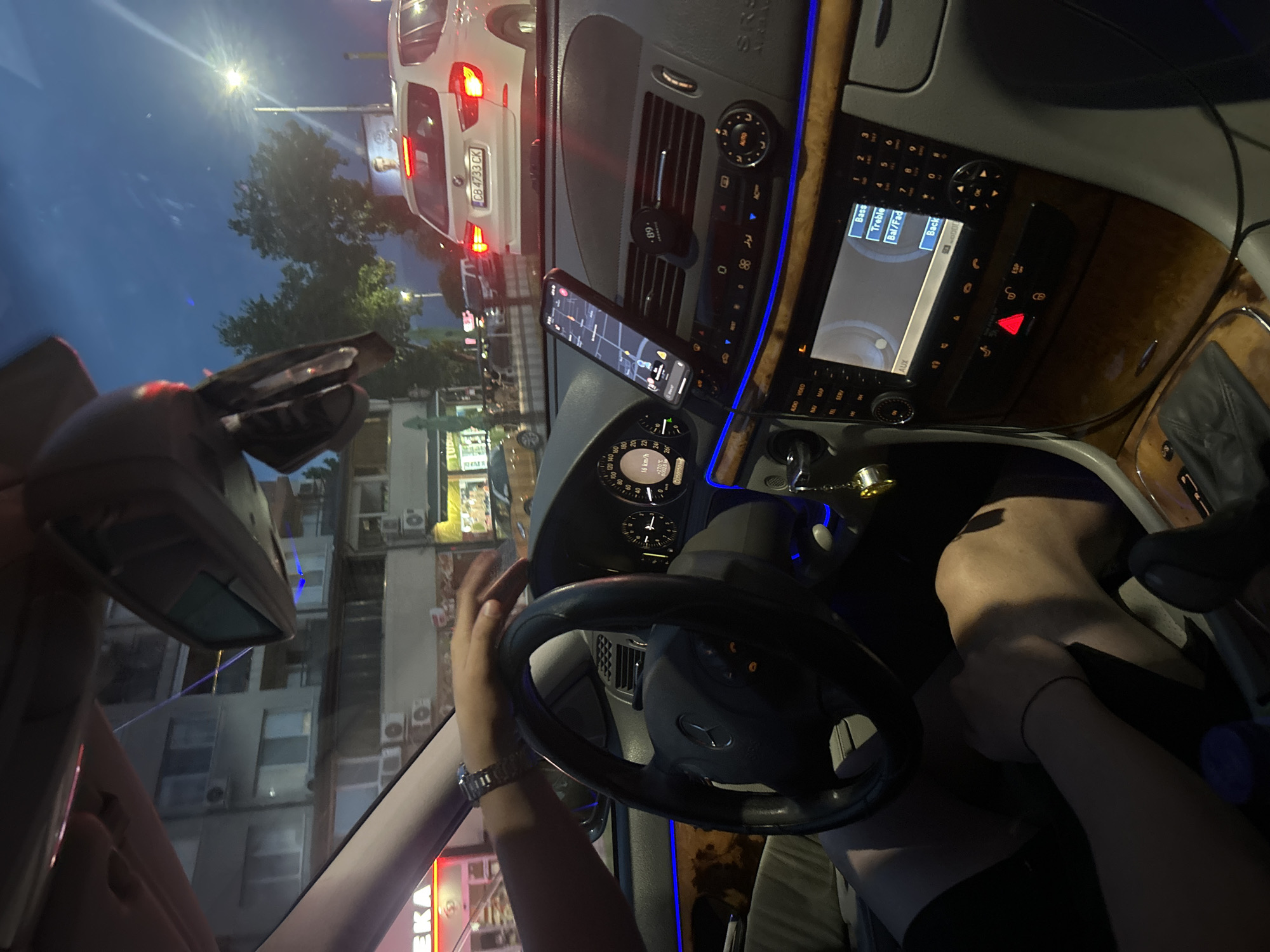 Evening drive through Plovdiv captured from Mercedes interior