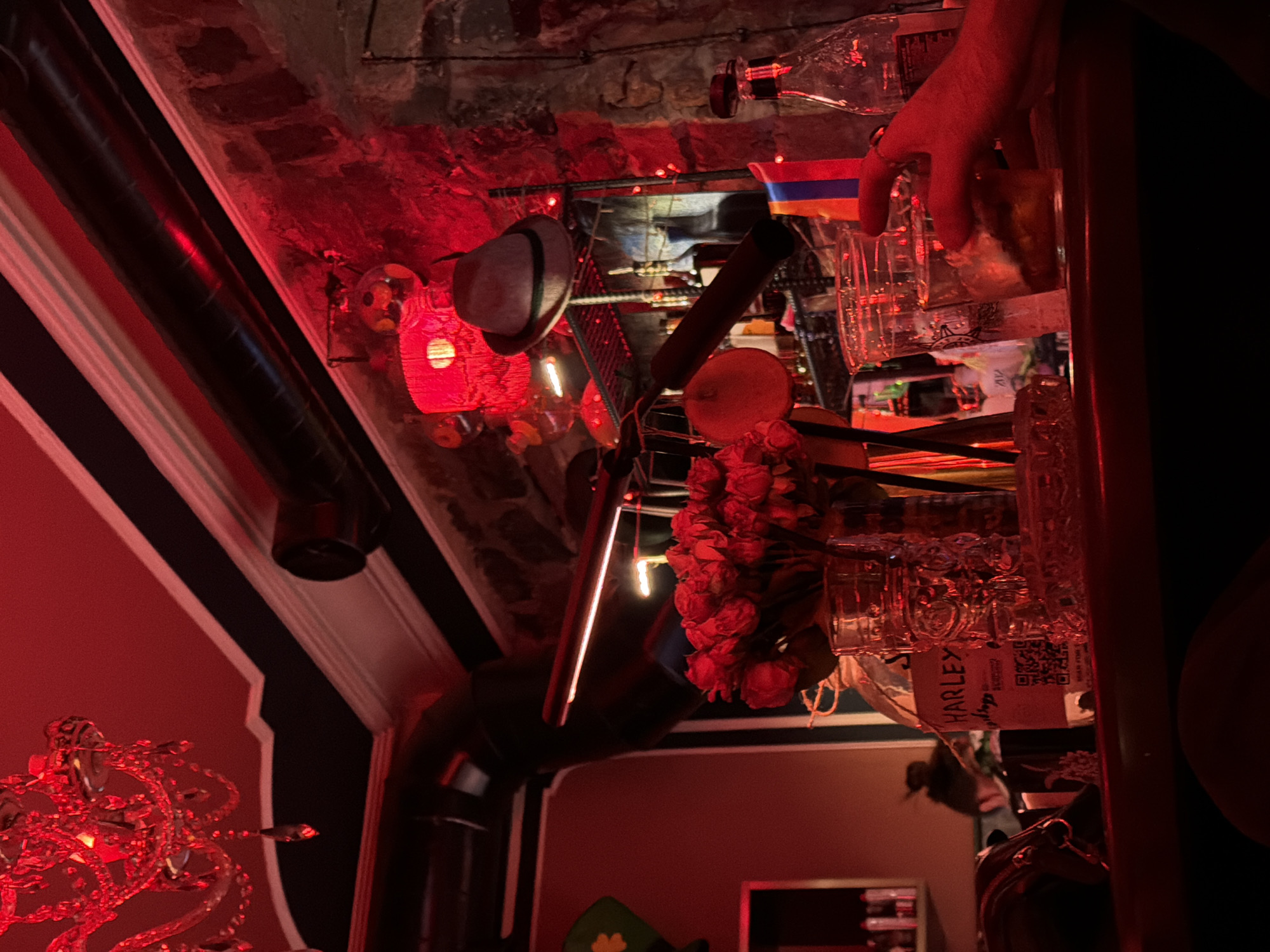 Red-lit bar night in Yerevan, close-up and atmospheric