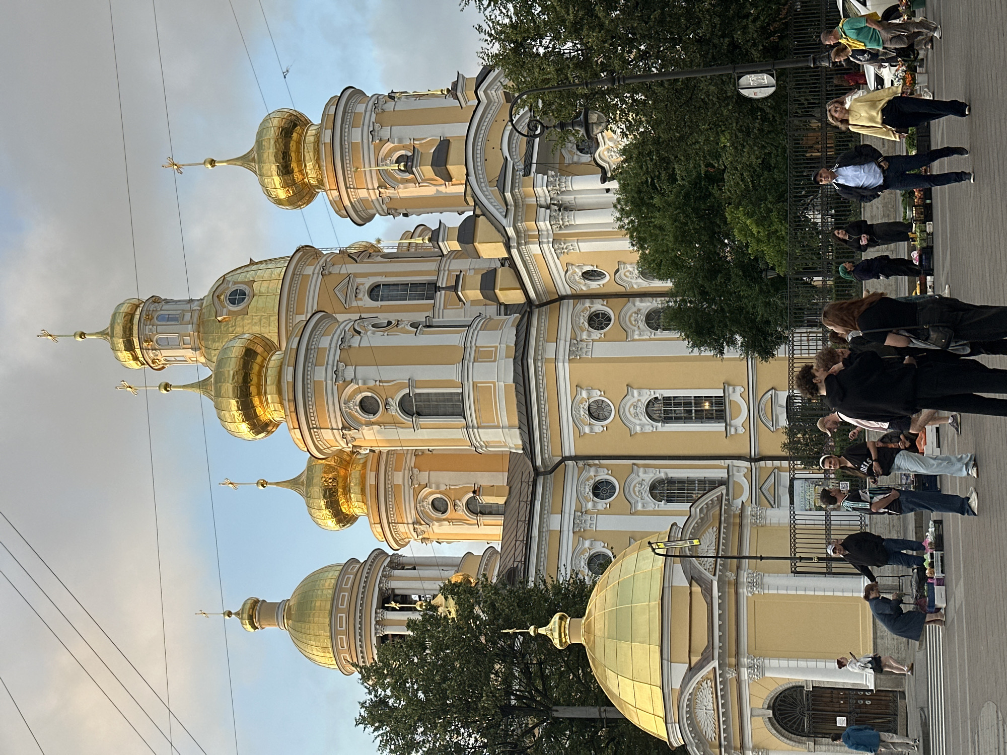 Smolny Cathedral's yellow facade and golden domes, St. Petersburg