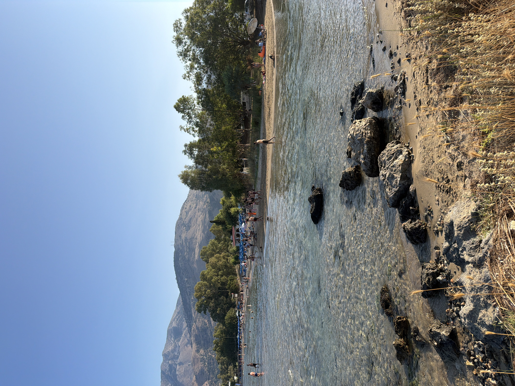 Clear shallow waters and rocky shore at Georgioupoli beach