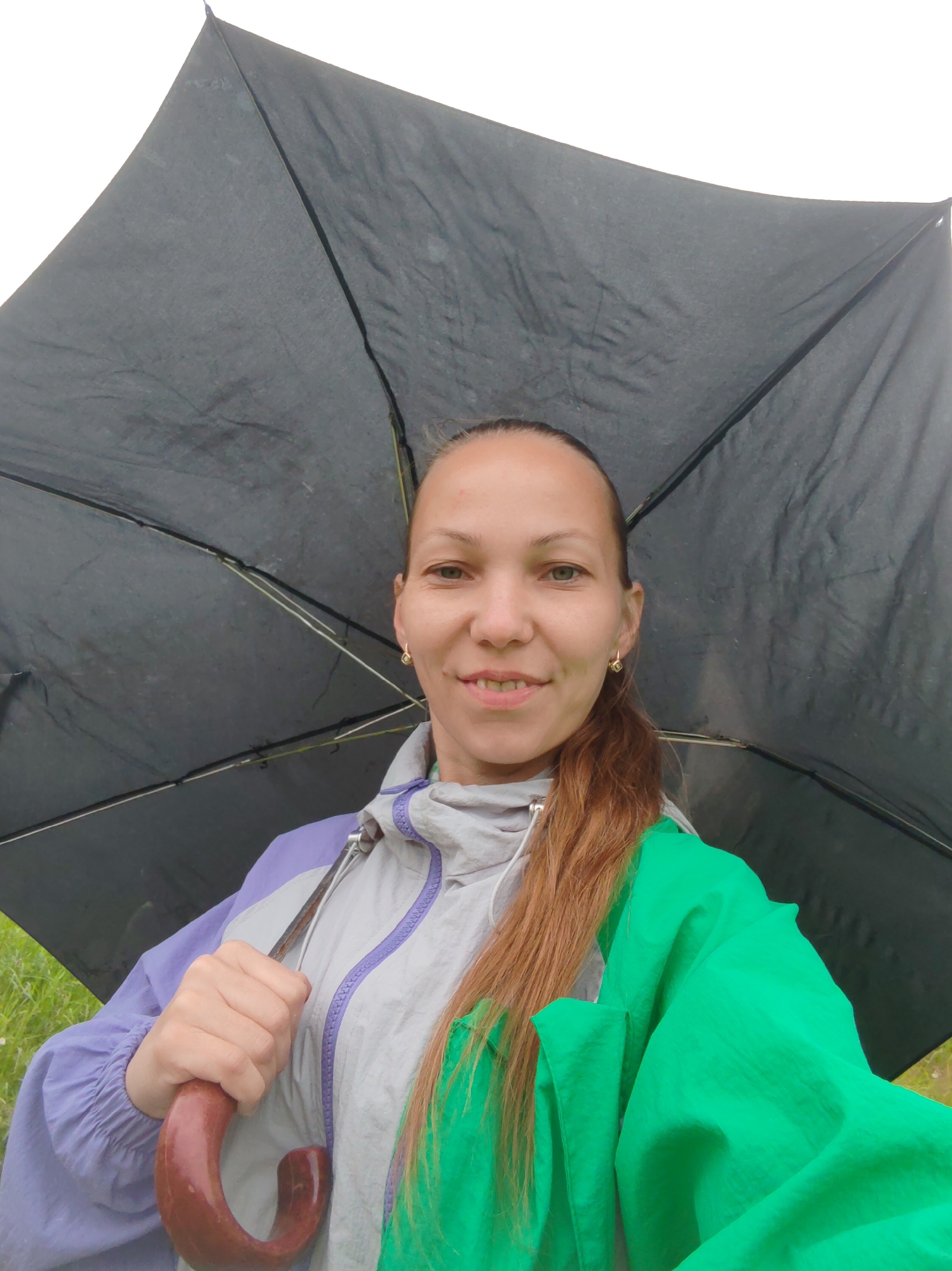 Rainy morning in rural Chukhloma, flowers and grey skies