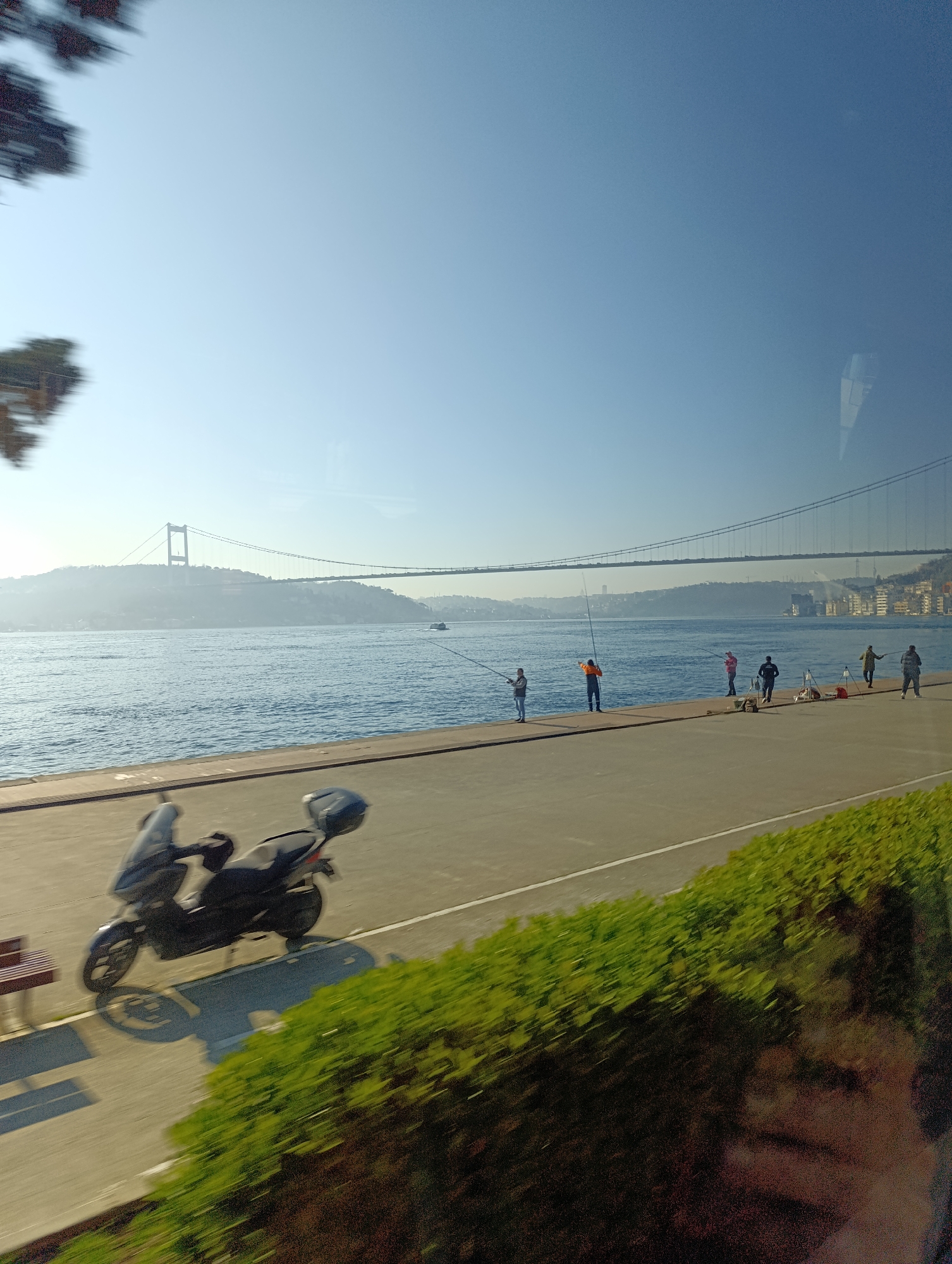 Morning scenes captured along Bosphorus waterfront in Sarıyer, Turkey