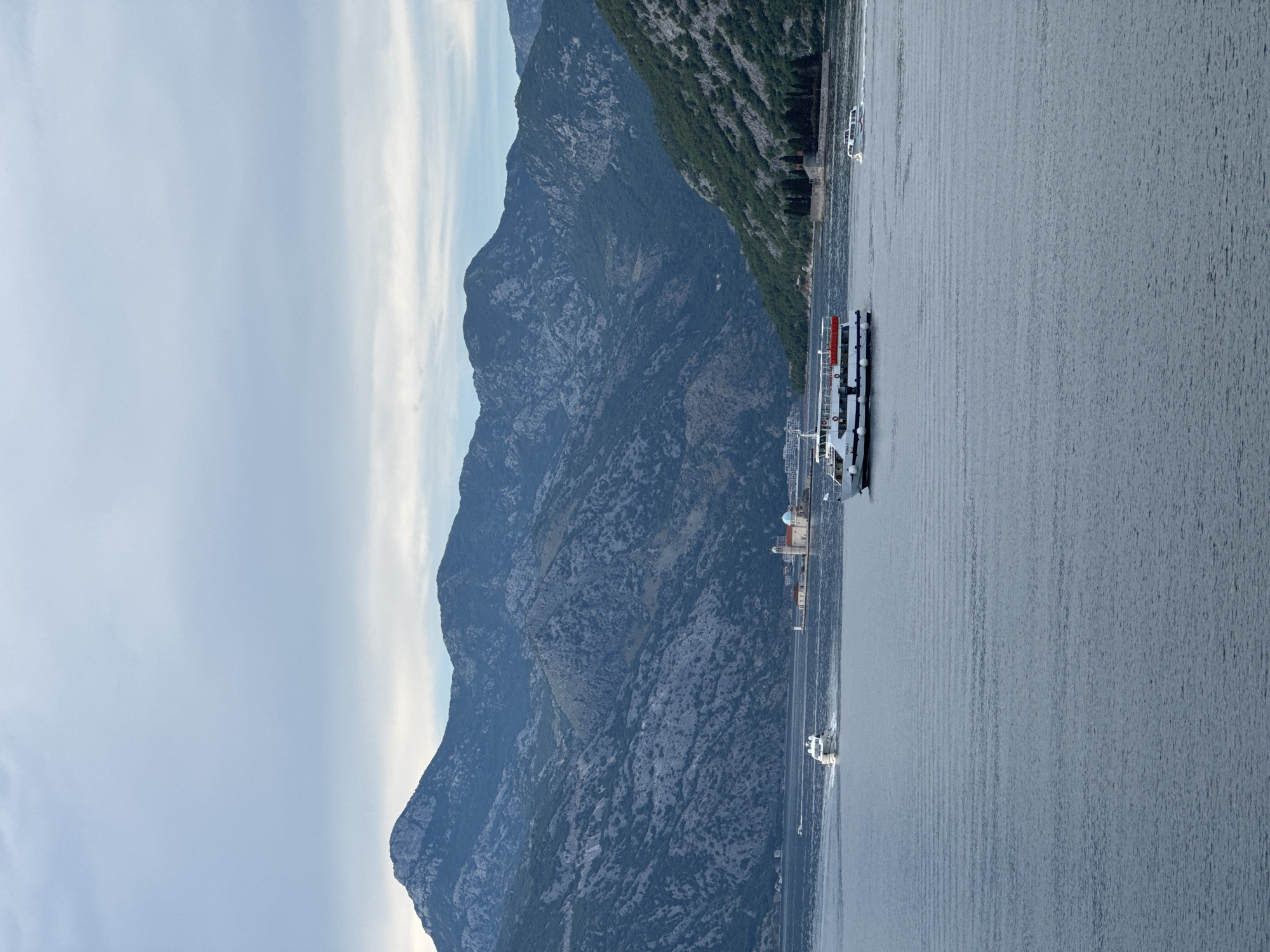 Bay of Kotor ferry crossing at Lepetane on a quiet afternoon