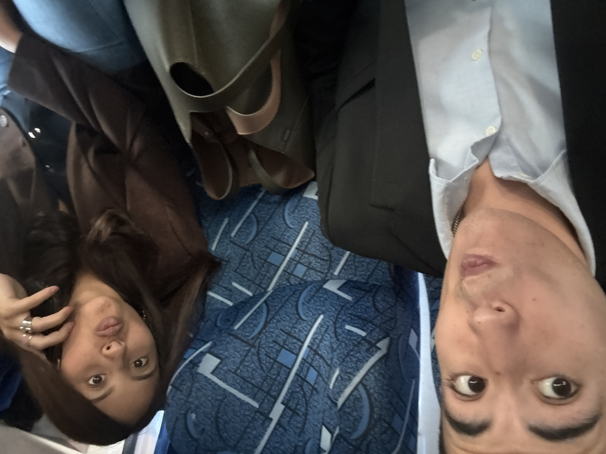 Two people take selfie on Mexico City transit