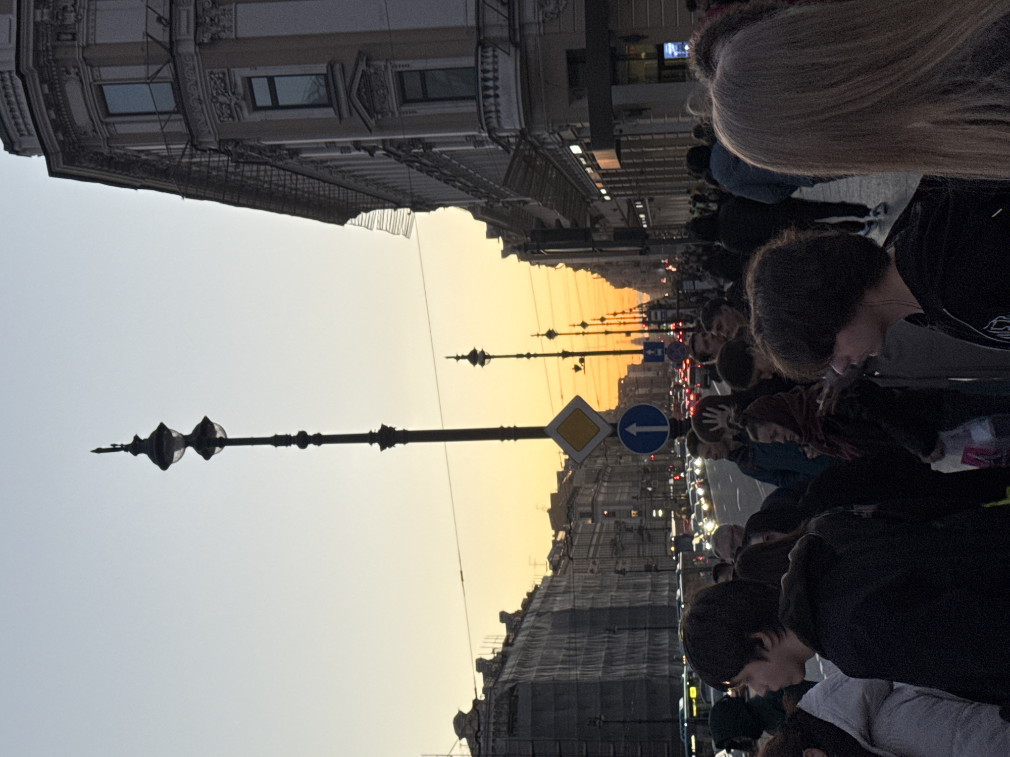 Sunset street scene captured in historic Saint Petersburg