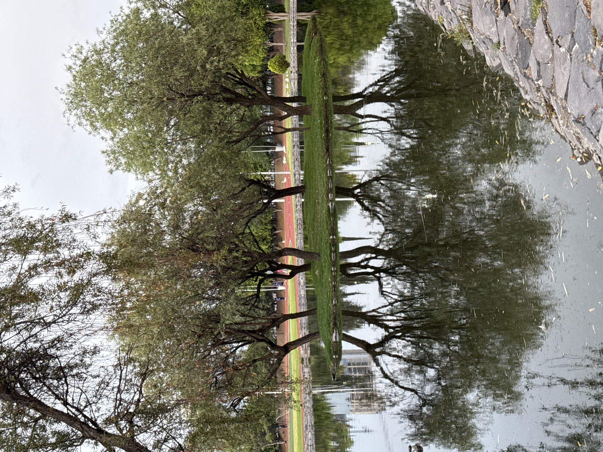 Late-night scenes from Puebla sports complex and pond area