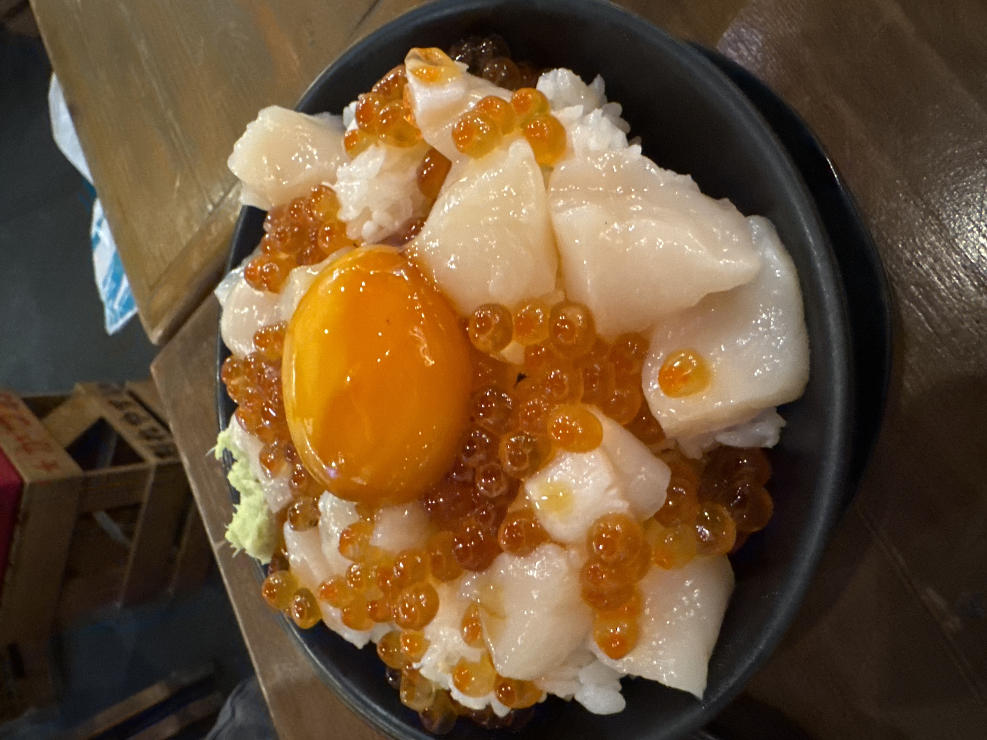 Japanese restaurant meal documented in Bangkok with seafood dishes