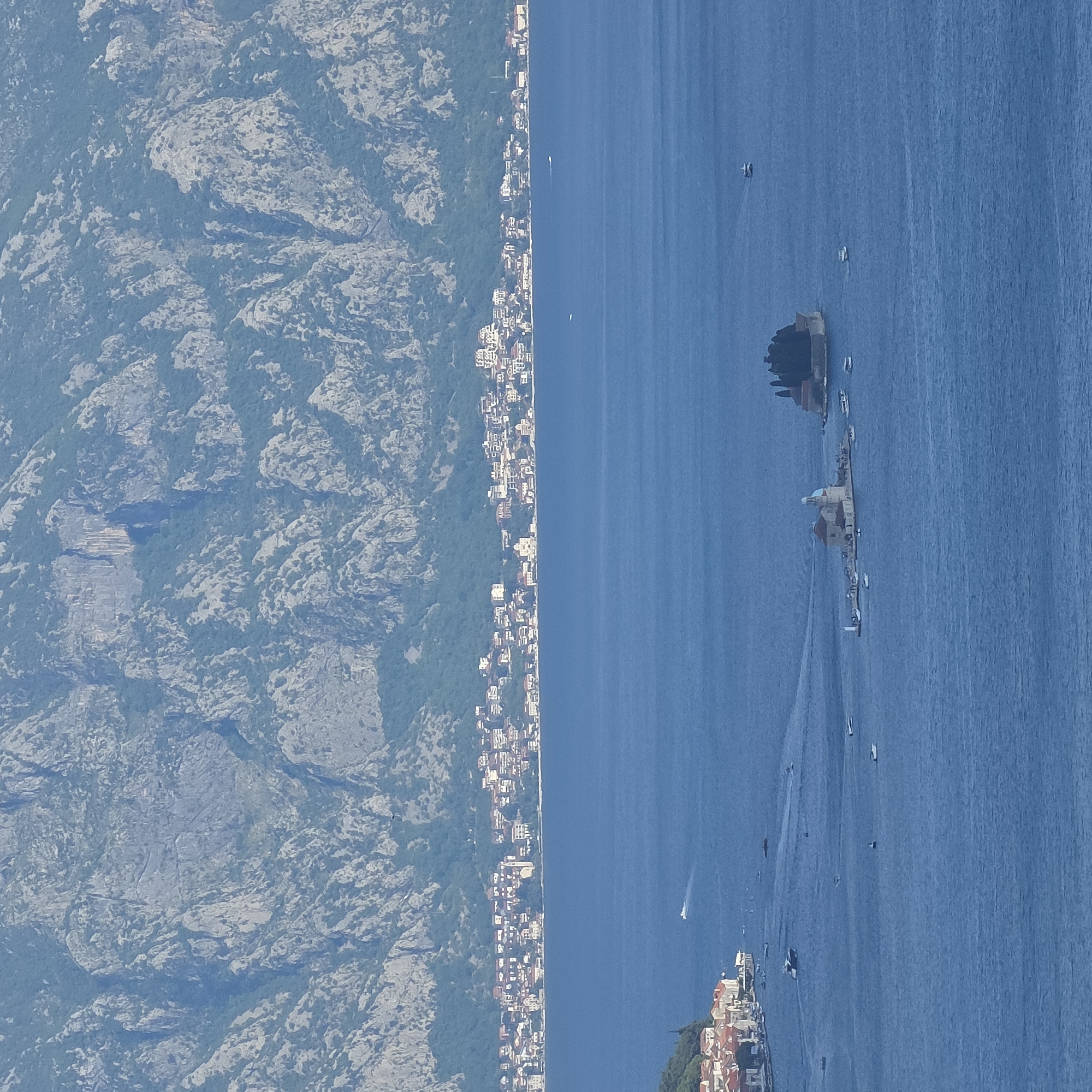 Aerial view captures scenic Morinj bay and mountains