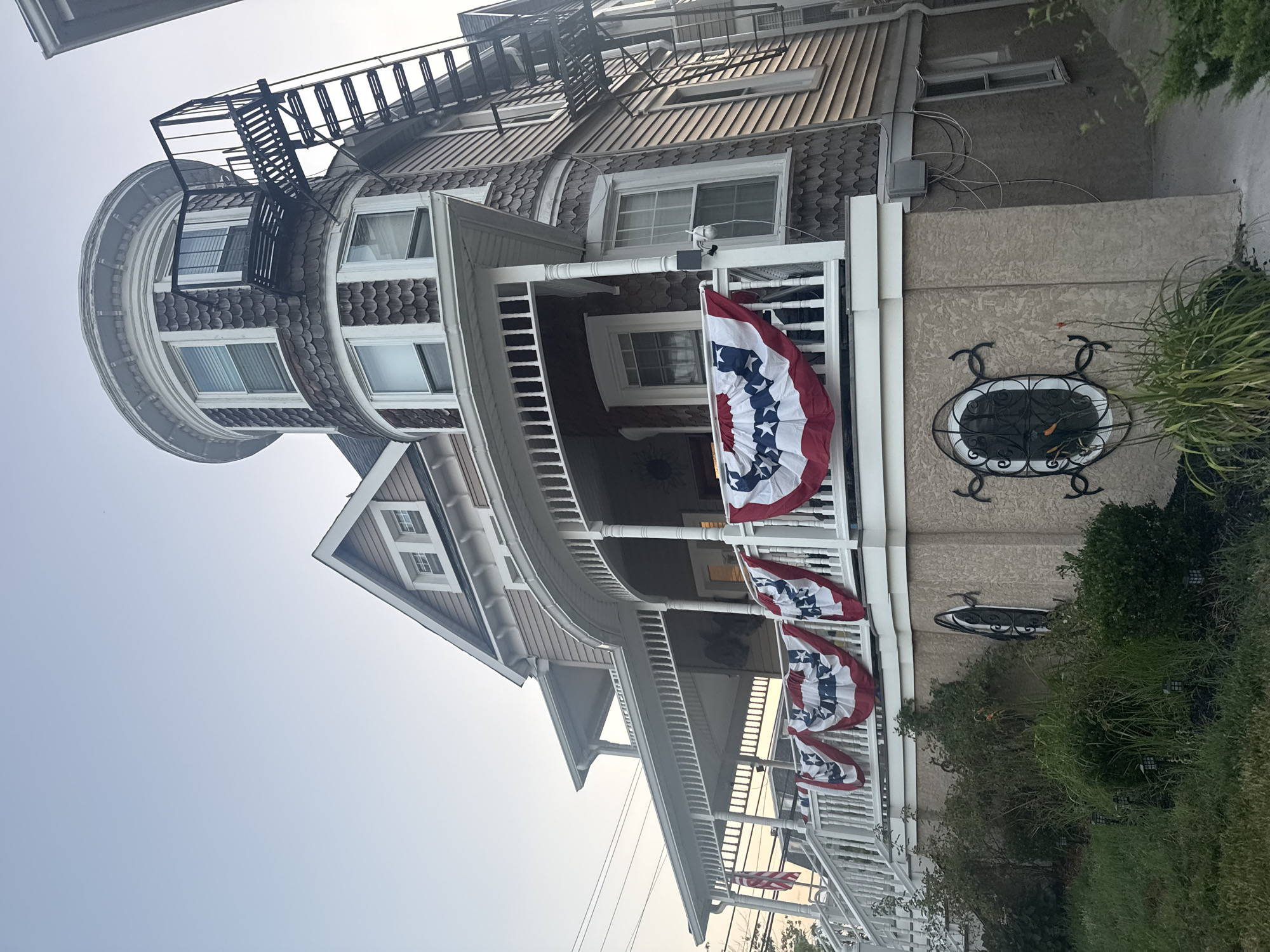 Ocean City streets: patriotic porches, a church, and a rabbit