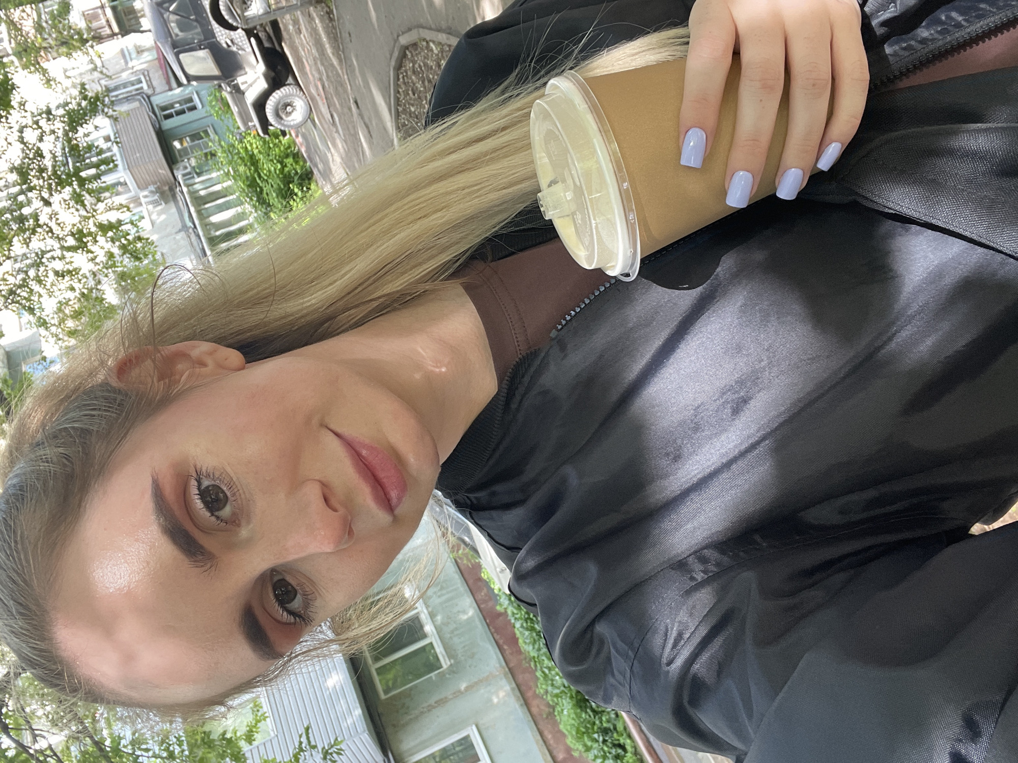 Woman spends evening coffee break and driving practice in Vladivostok