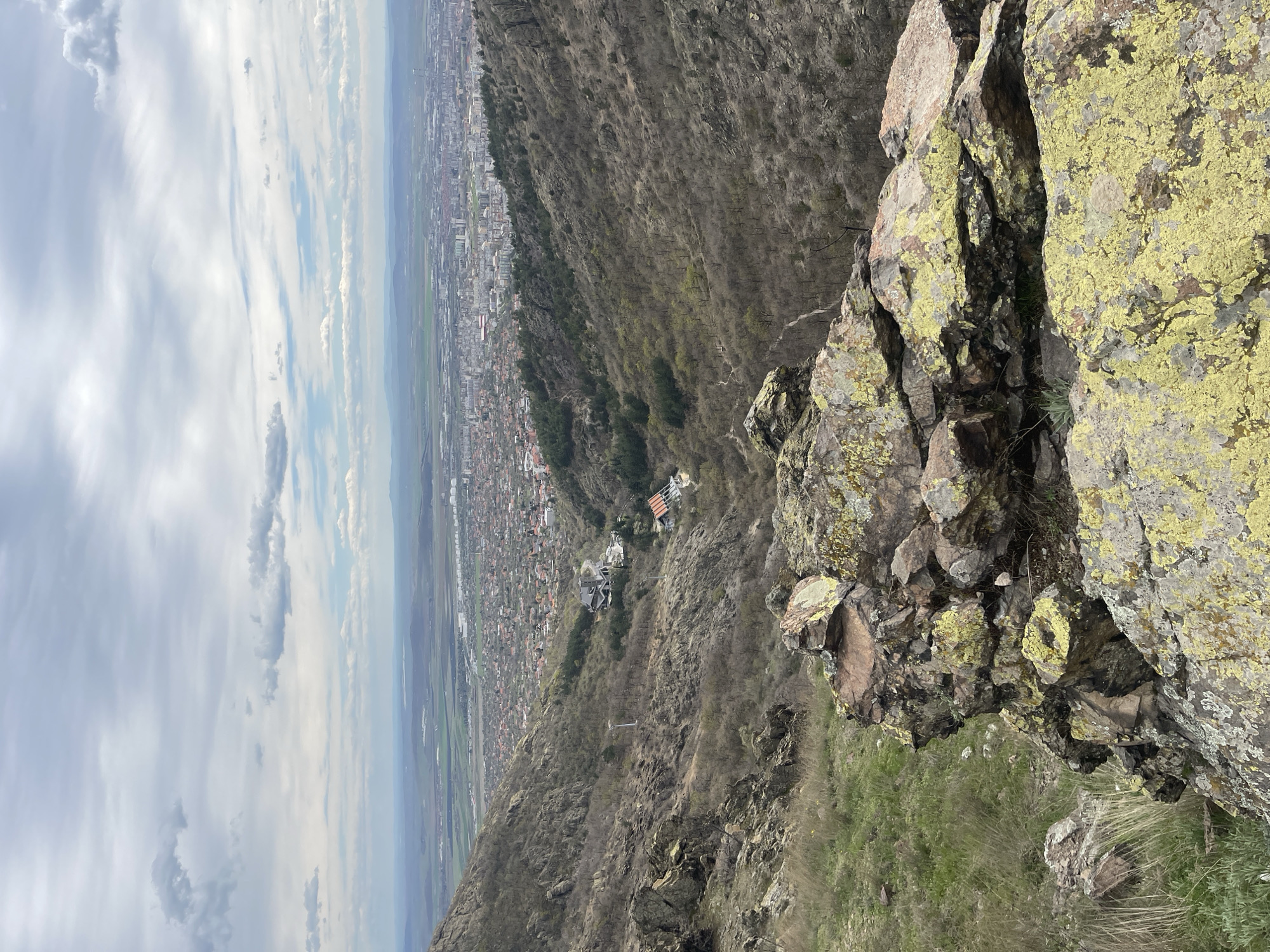 Aerial view captured of Sliven, Bulgaria from mountain overlook