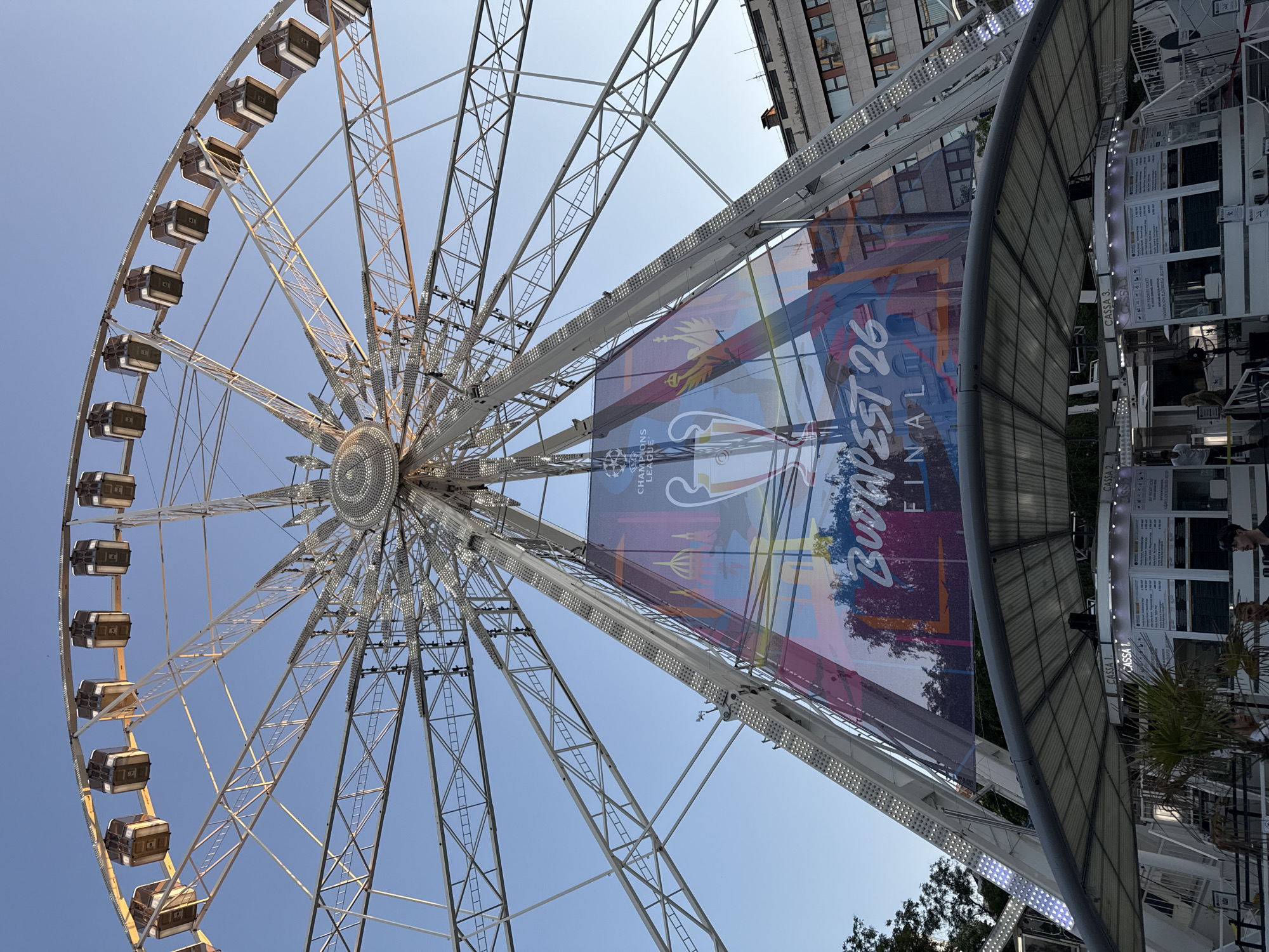 Ferris wheel displays 'Budapest 26 Final' banner in Hungary