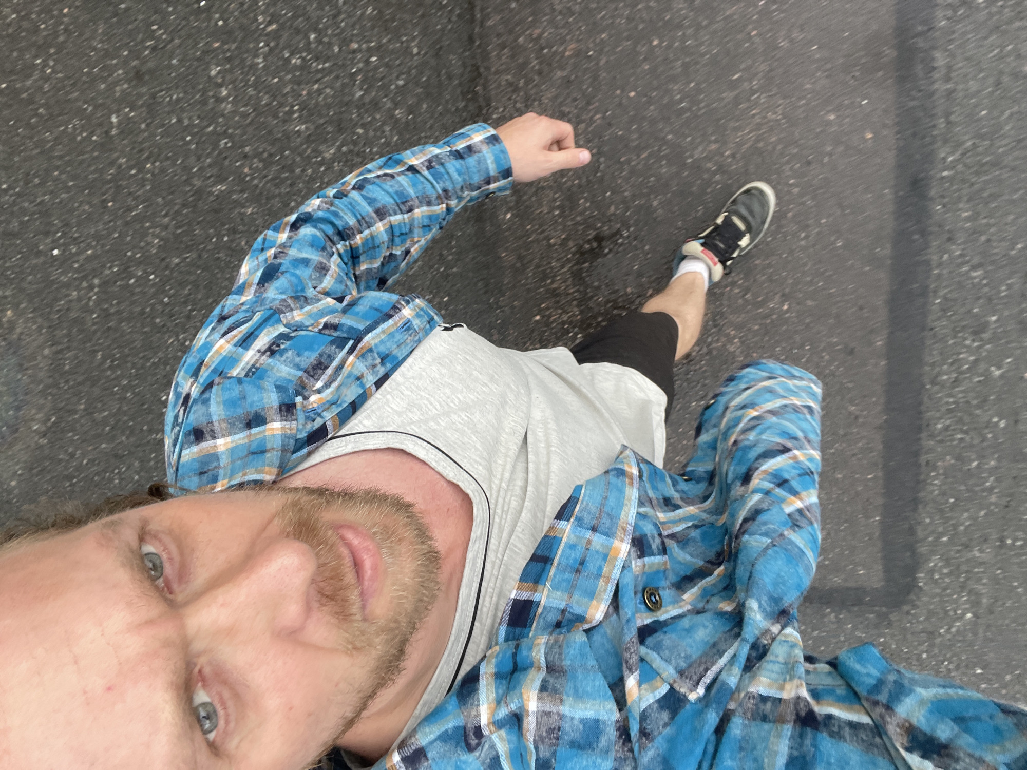 Looking up at camera in Saint Petersburg afternoon