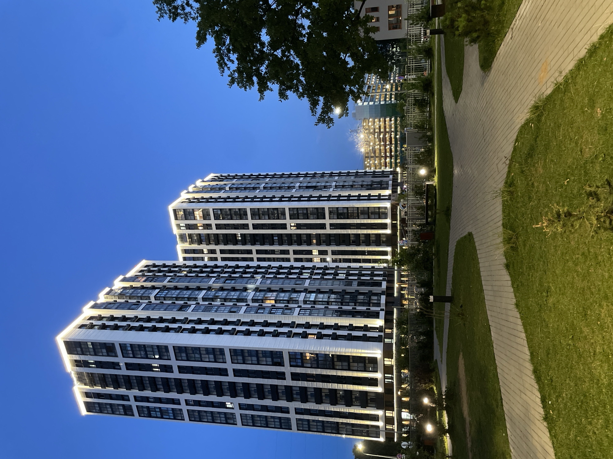 Modern Odintsovo apartment towers at dusk