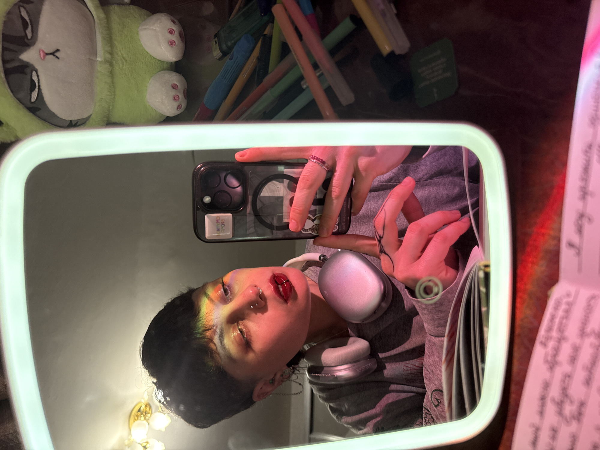 Person documents evening selfie session in Saint Petersburg mirror