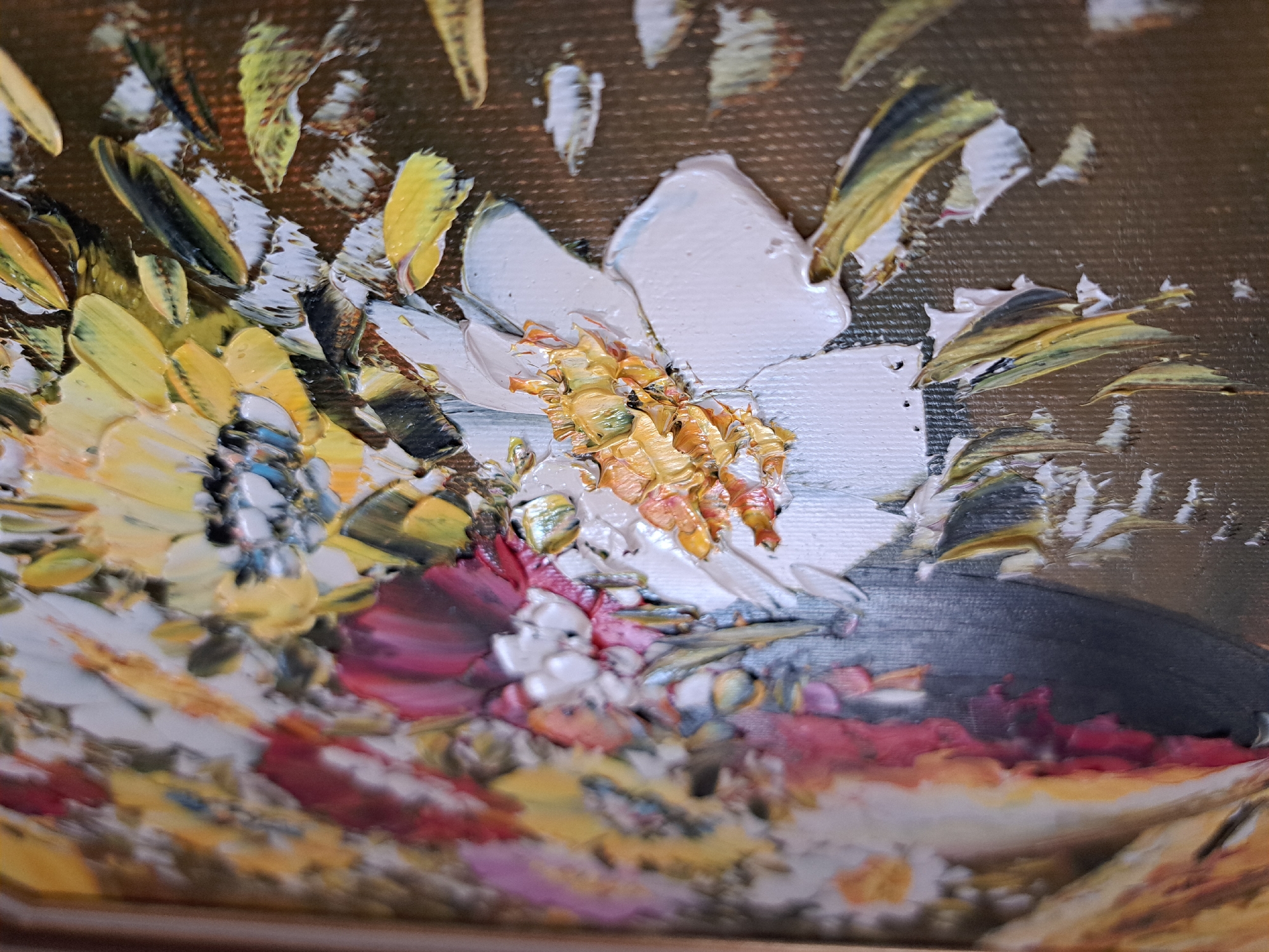 Floral oil paintings documented in Bulgarian home art display