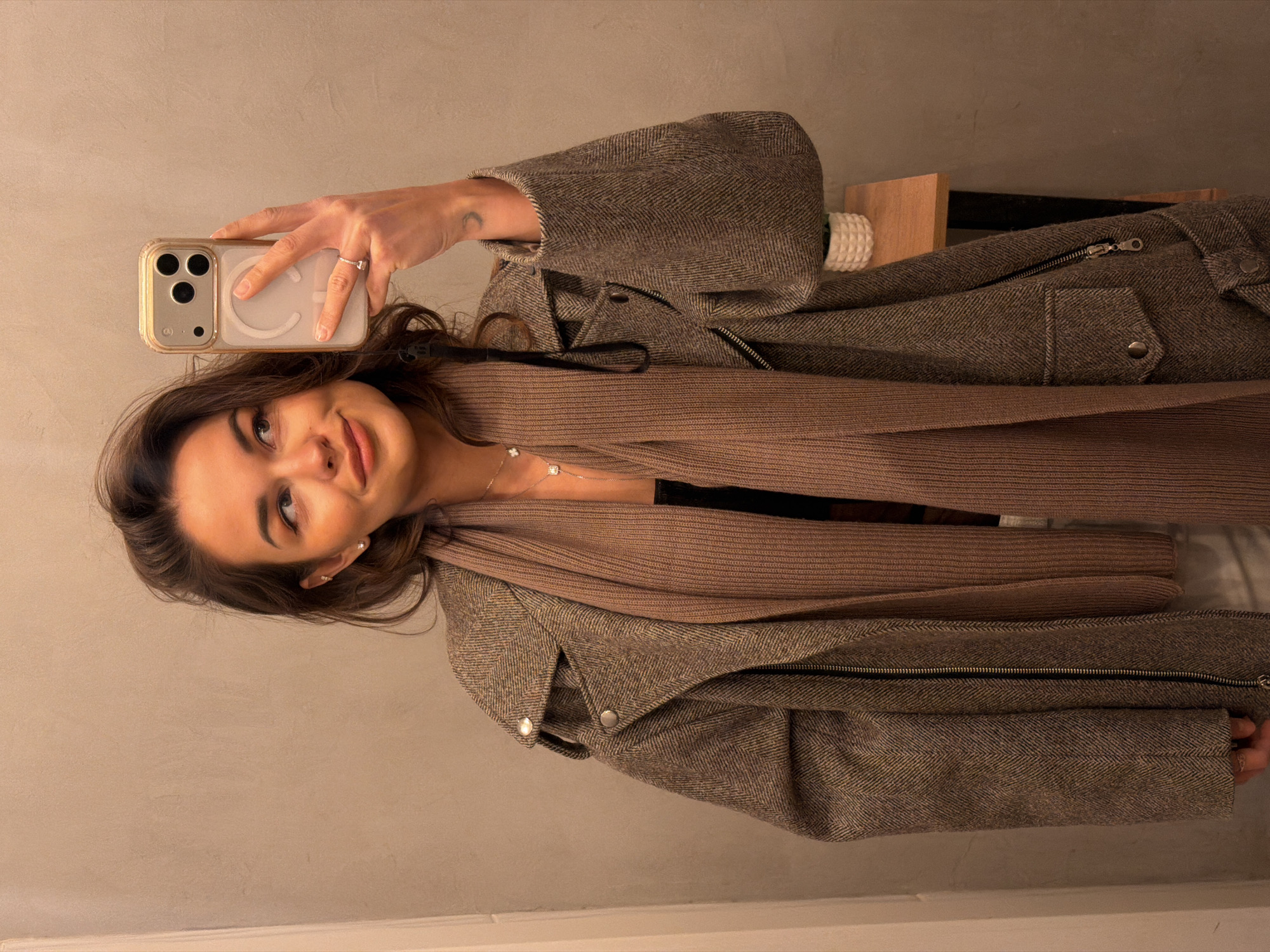 Woman takes indoor selfies in Krasnoyarsk home