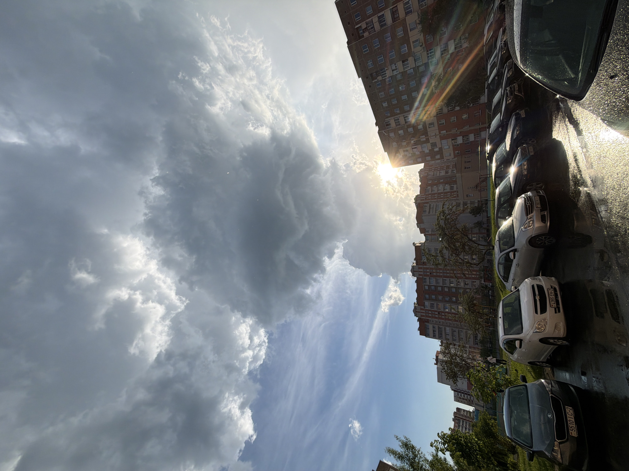 Post-rain urban scene captured in residential neighborhood