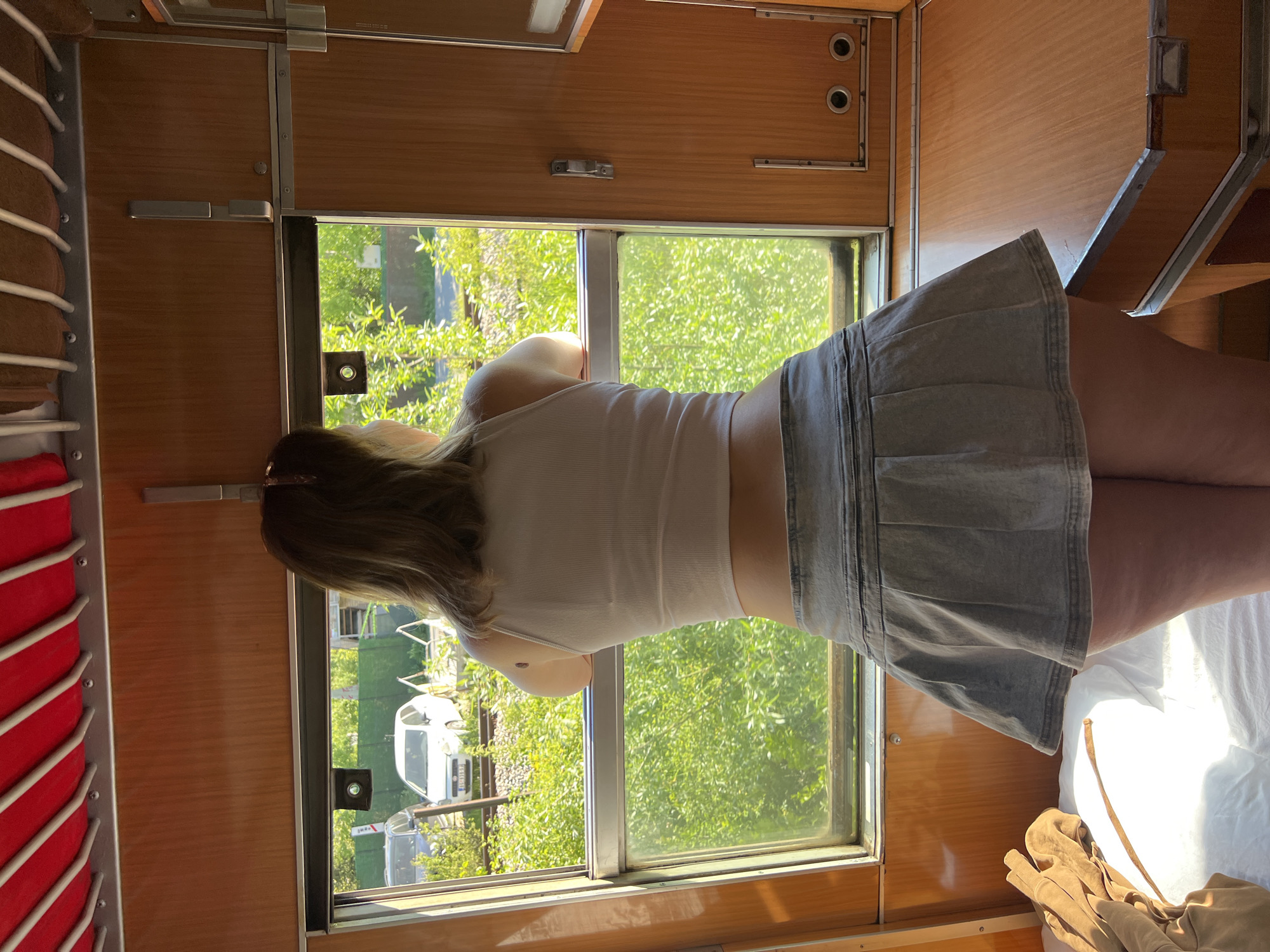Woman observed gazing from train window in Serbian municipality