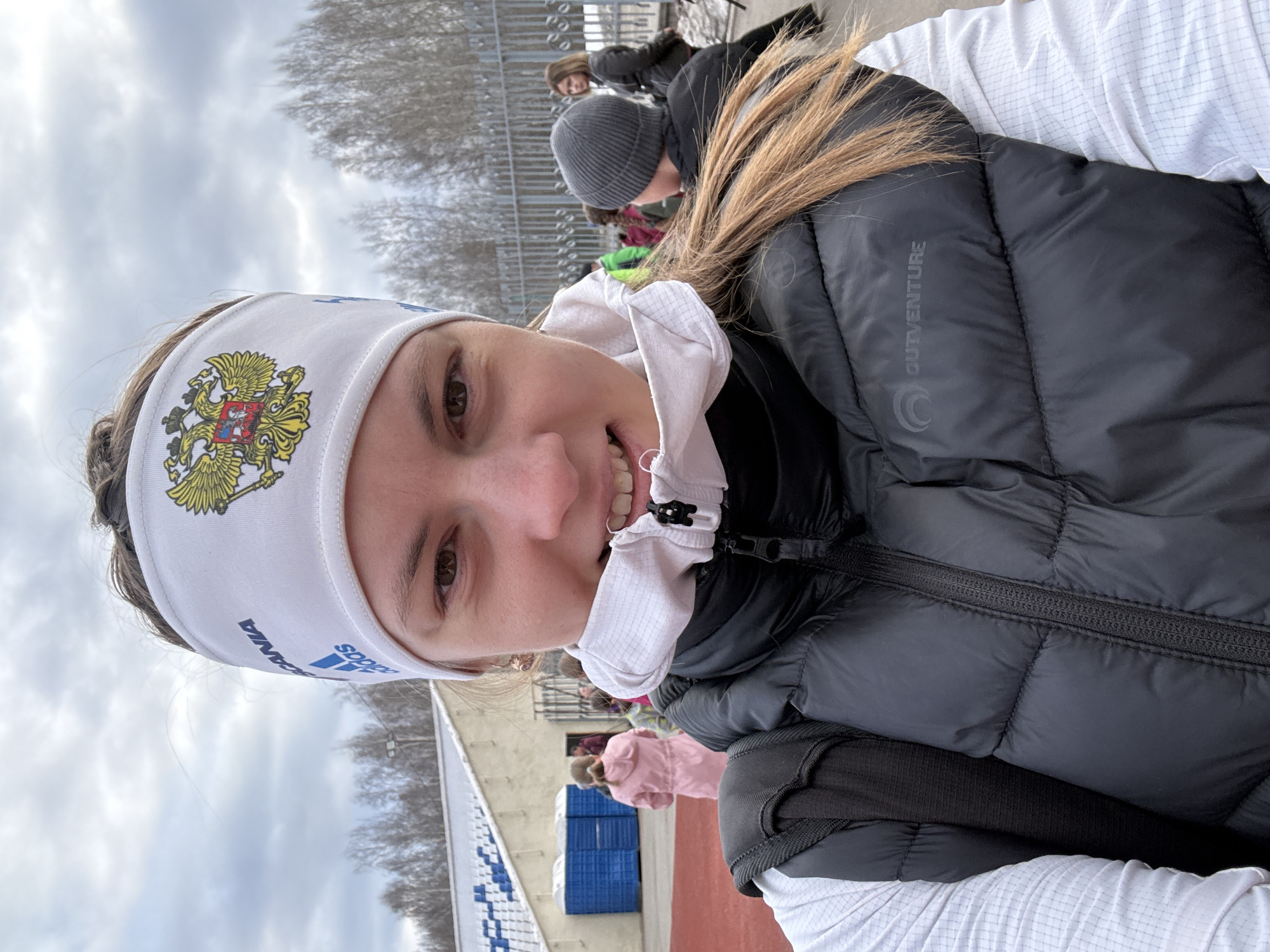 Woman takes selfies at Russian track stadium in Chaikovsky