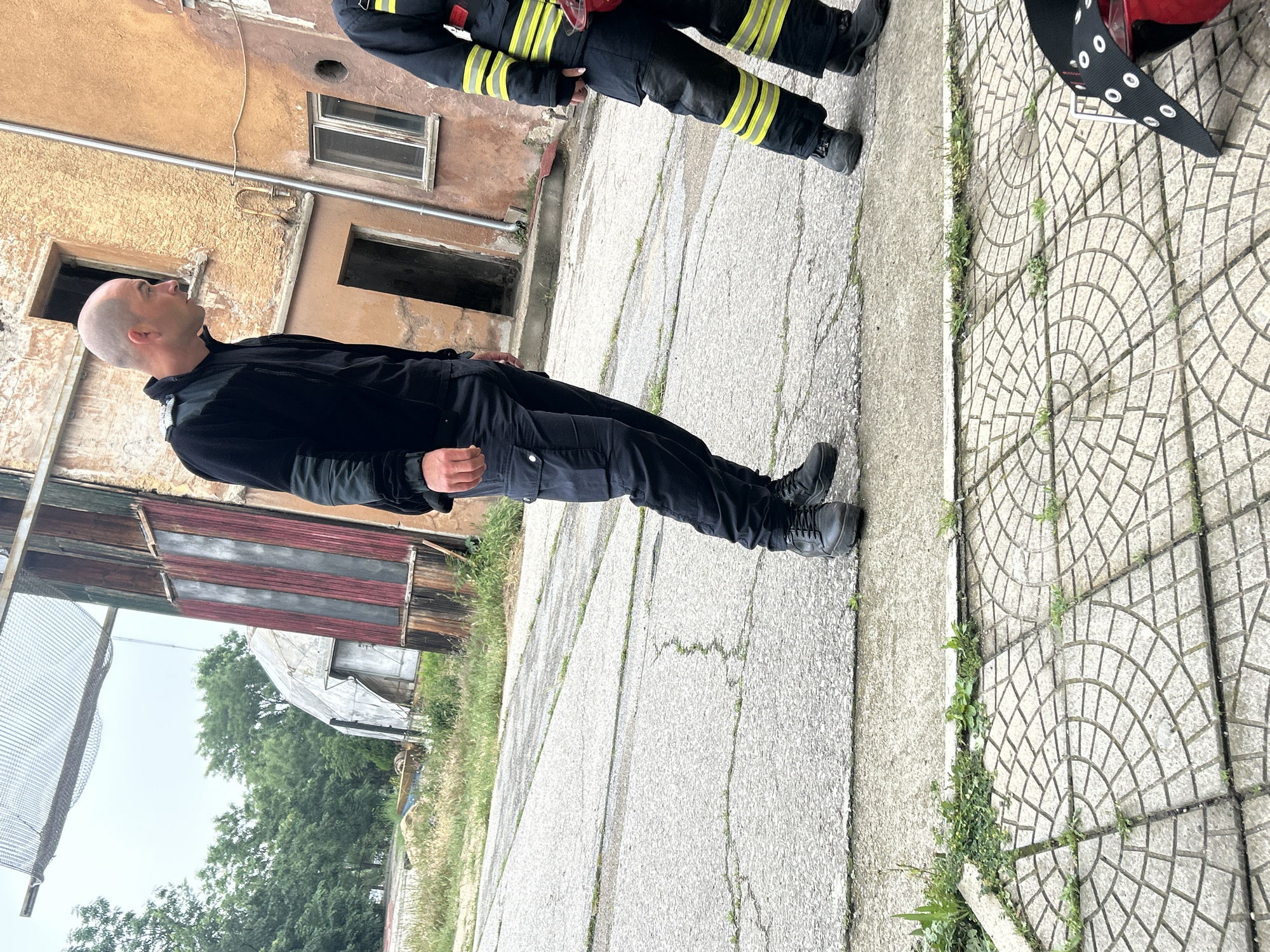 Emergency responders take break in Sofia courtyard
