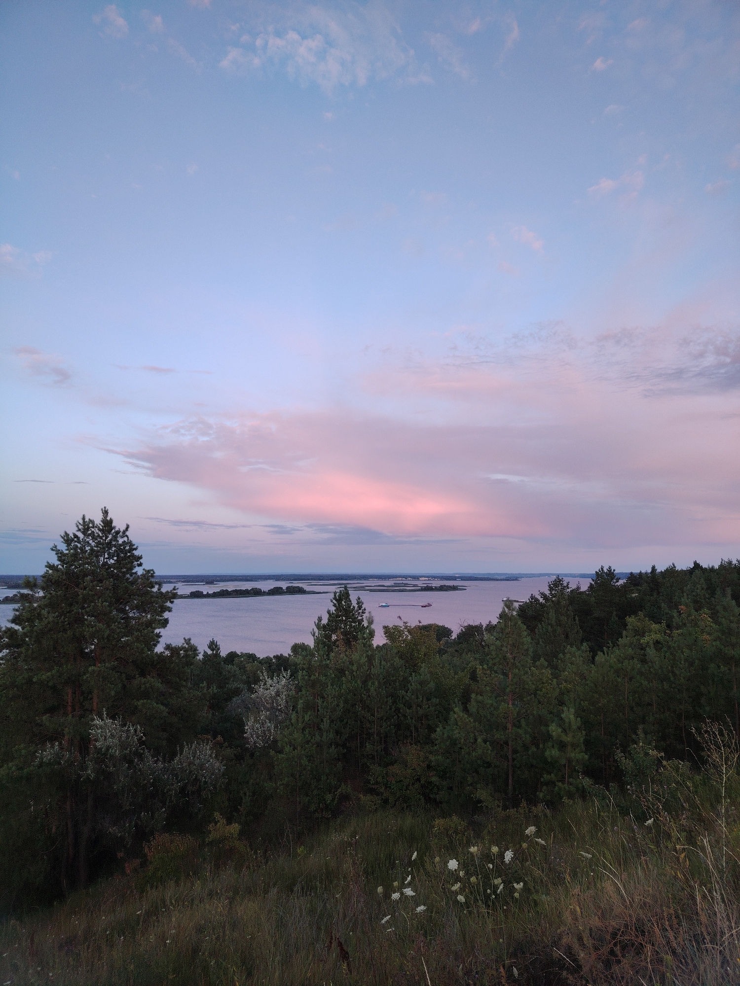 Dusk over the Dnieper River from a hilltop in Staiky, Ukraine