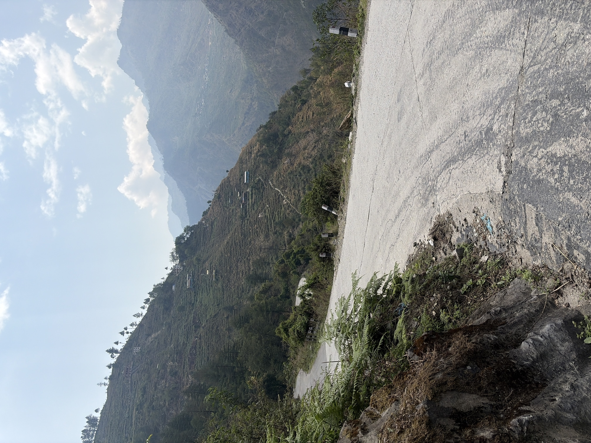 Damaged mountain road documented in Brabal, Nepal