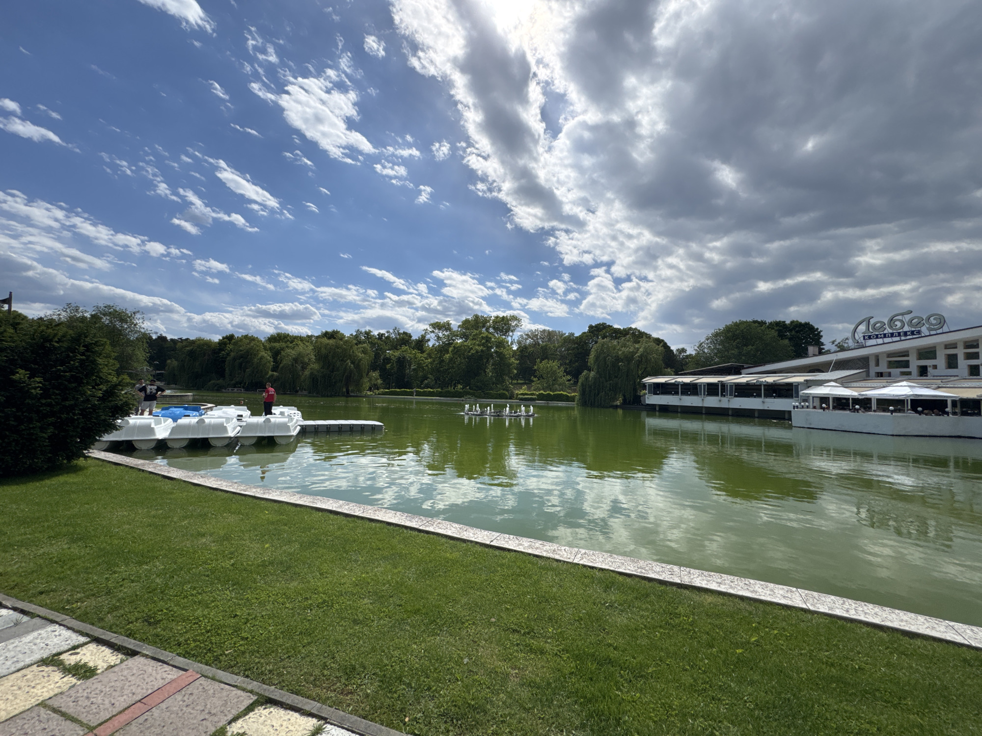 Tranquil afternoon documented at Dobrich city park lake and gardens