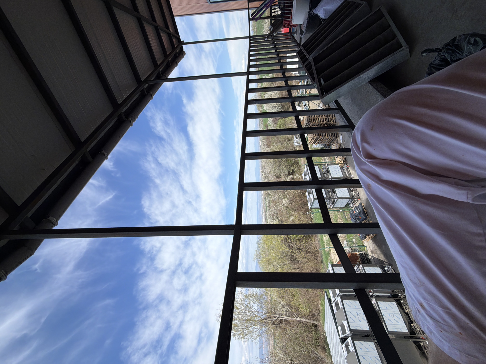 Spring landscape viewed through metal structure in Lozen, Bulgaria