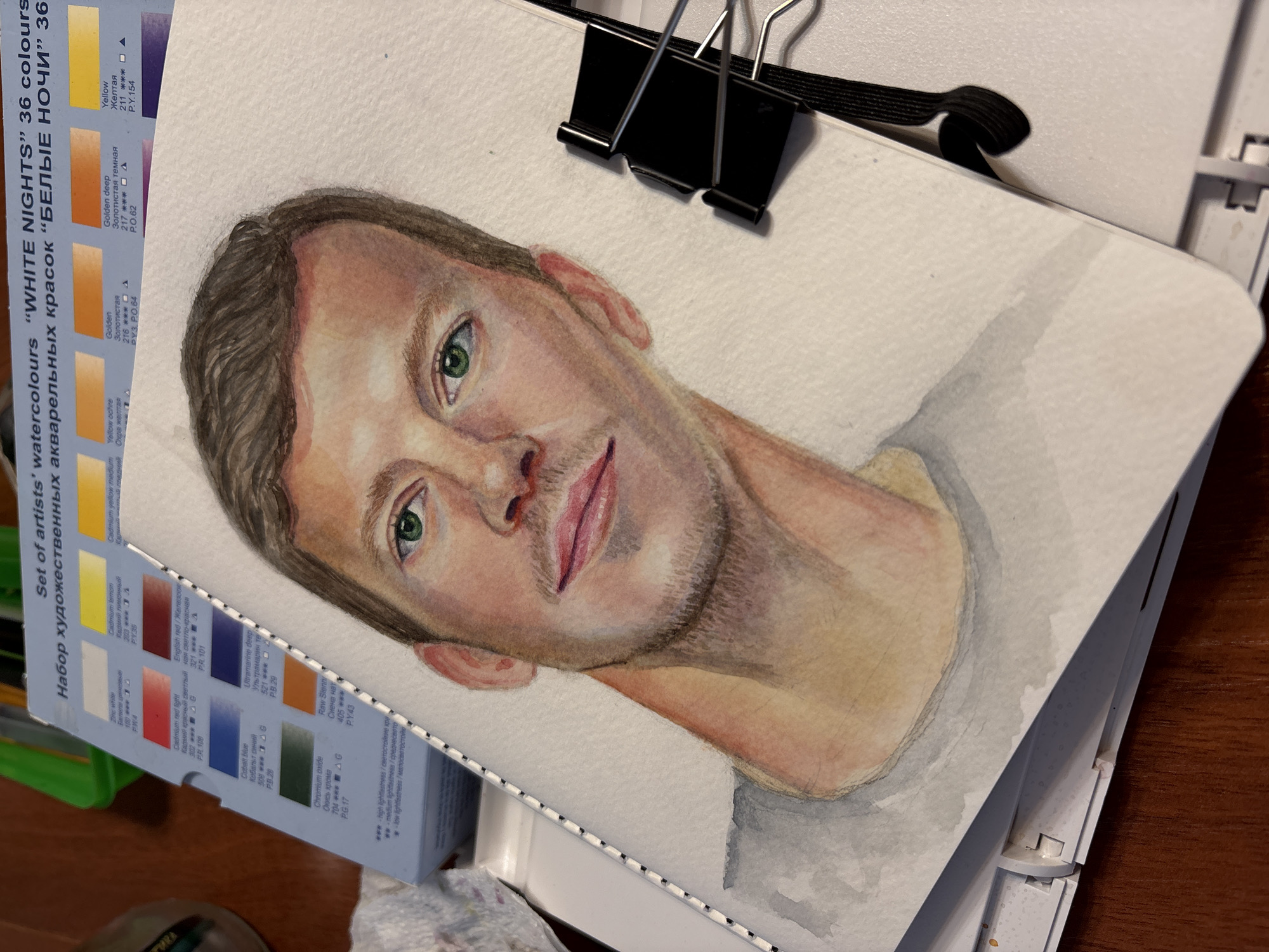 Watercolor portrait of young man documented in Izhevsk