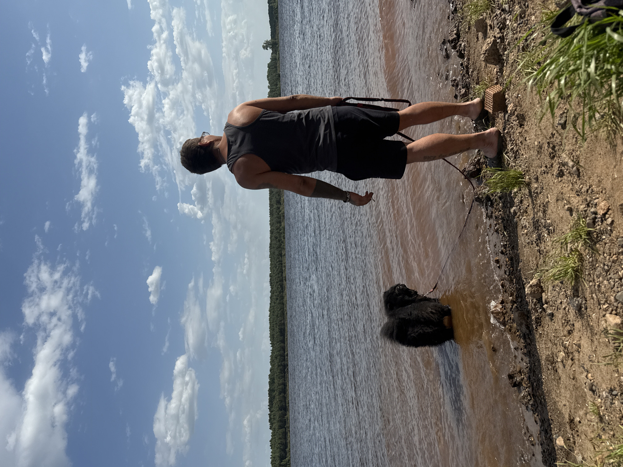 Fishing and dog walking at Doksha Lake, Russia