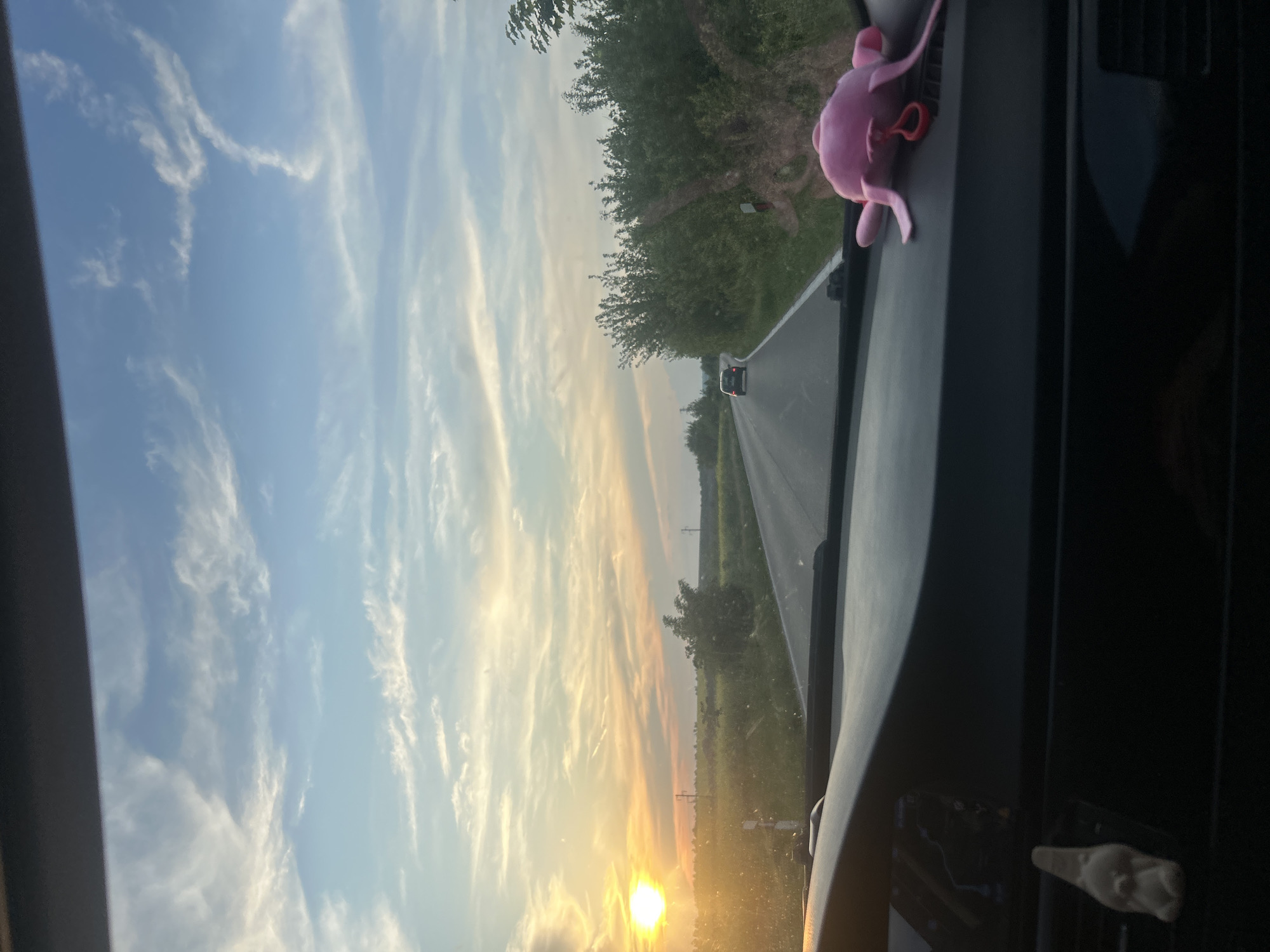 Driver captures sunset road view in Bozhichen, Bulgaria
