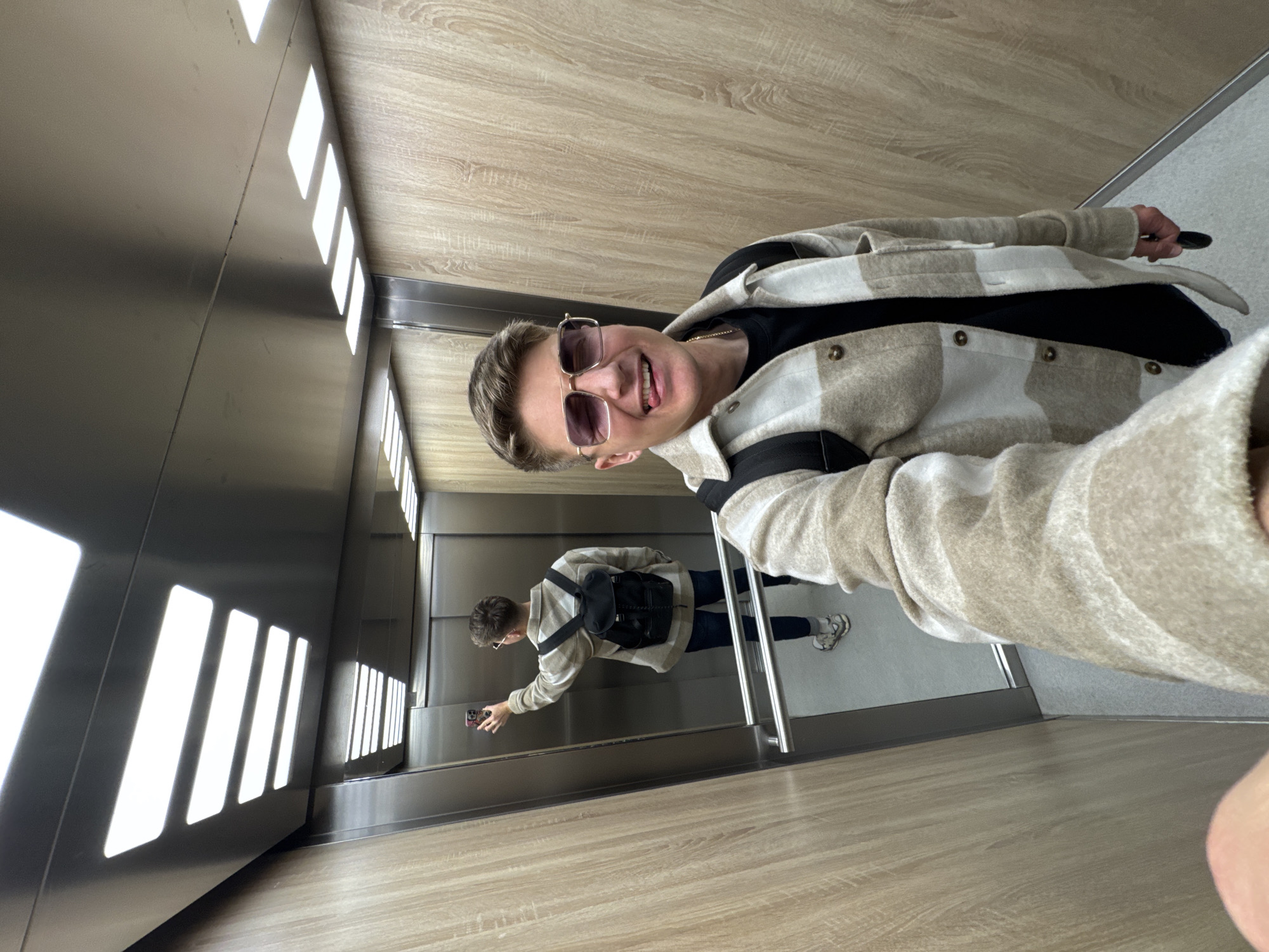 Person takes elevator selfies, grabs coffee in Plovdiv