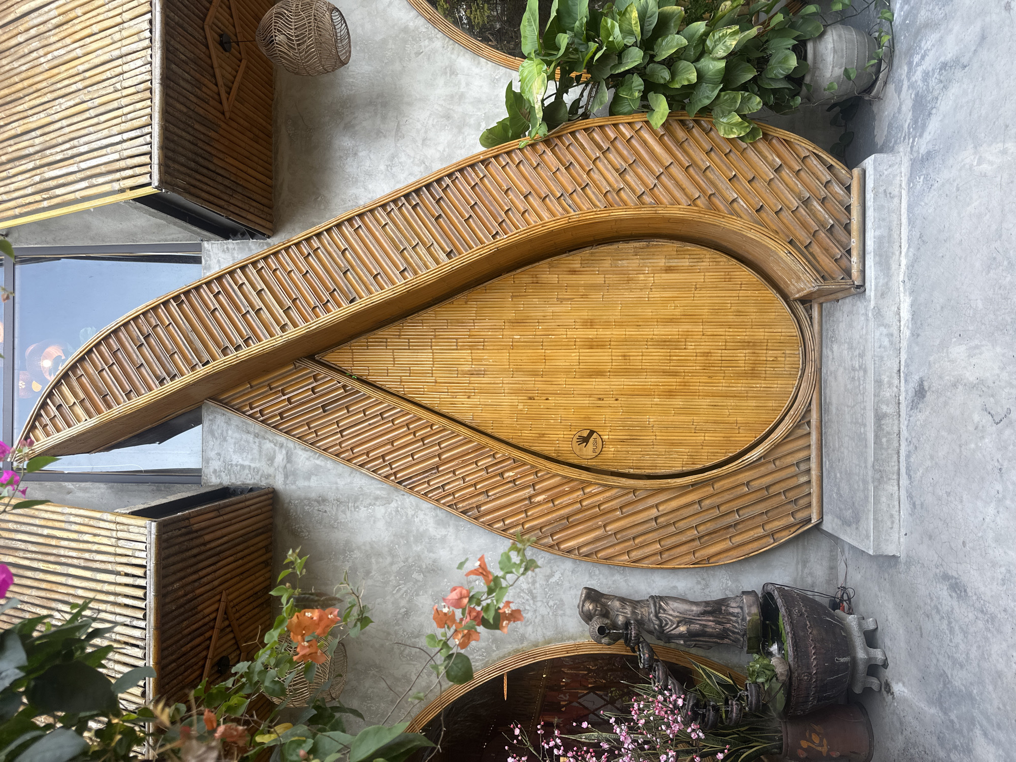 Bamboo teardrop door spotted in Đà Nẵng outdoor space