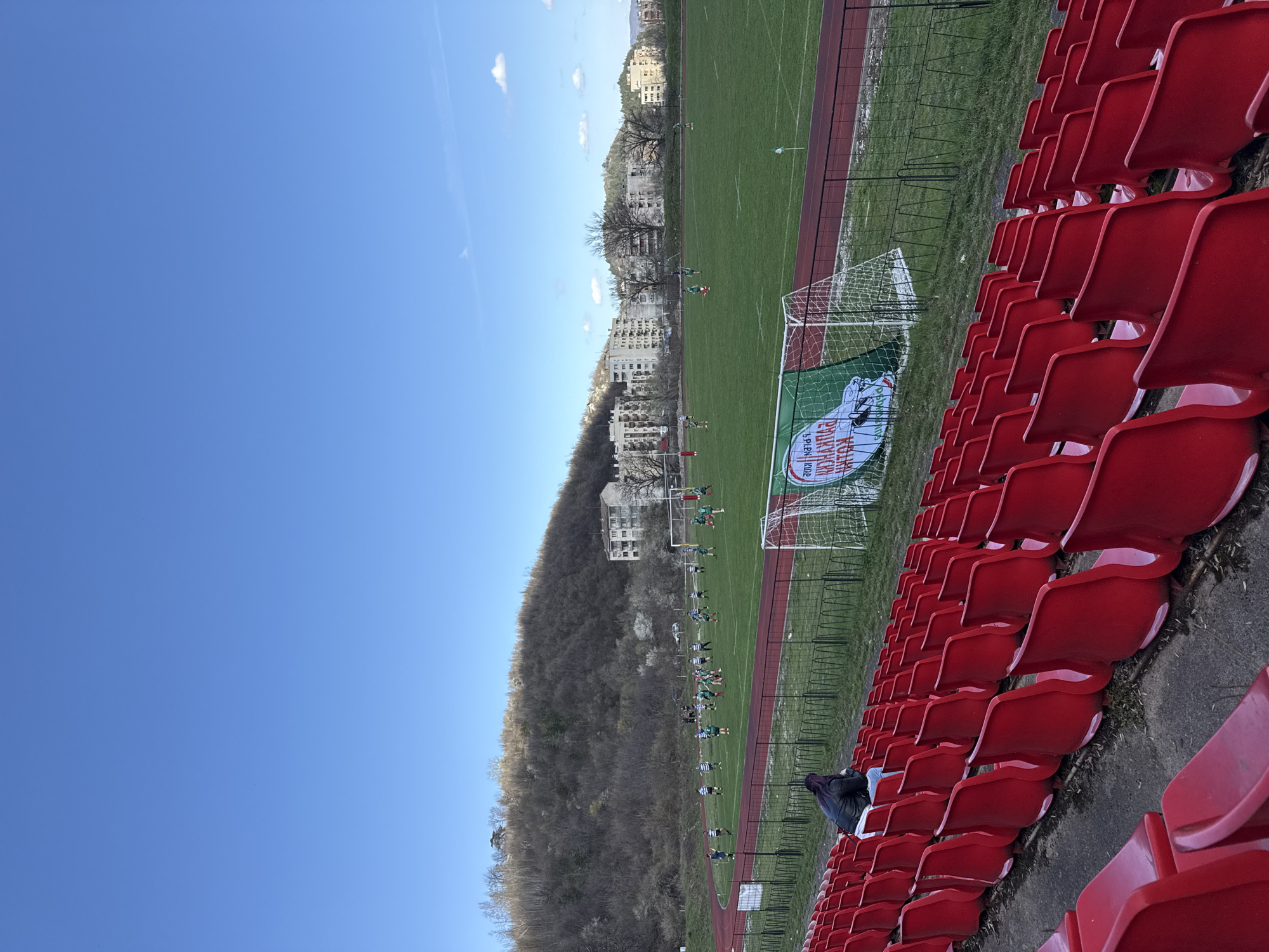 Rugby match played at Berkovitsa stadium with sparse attendance