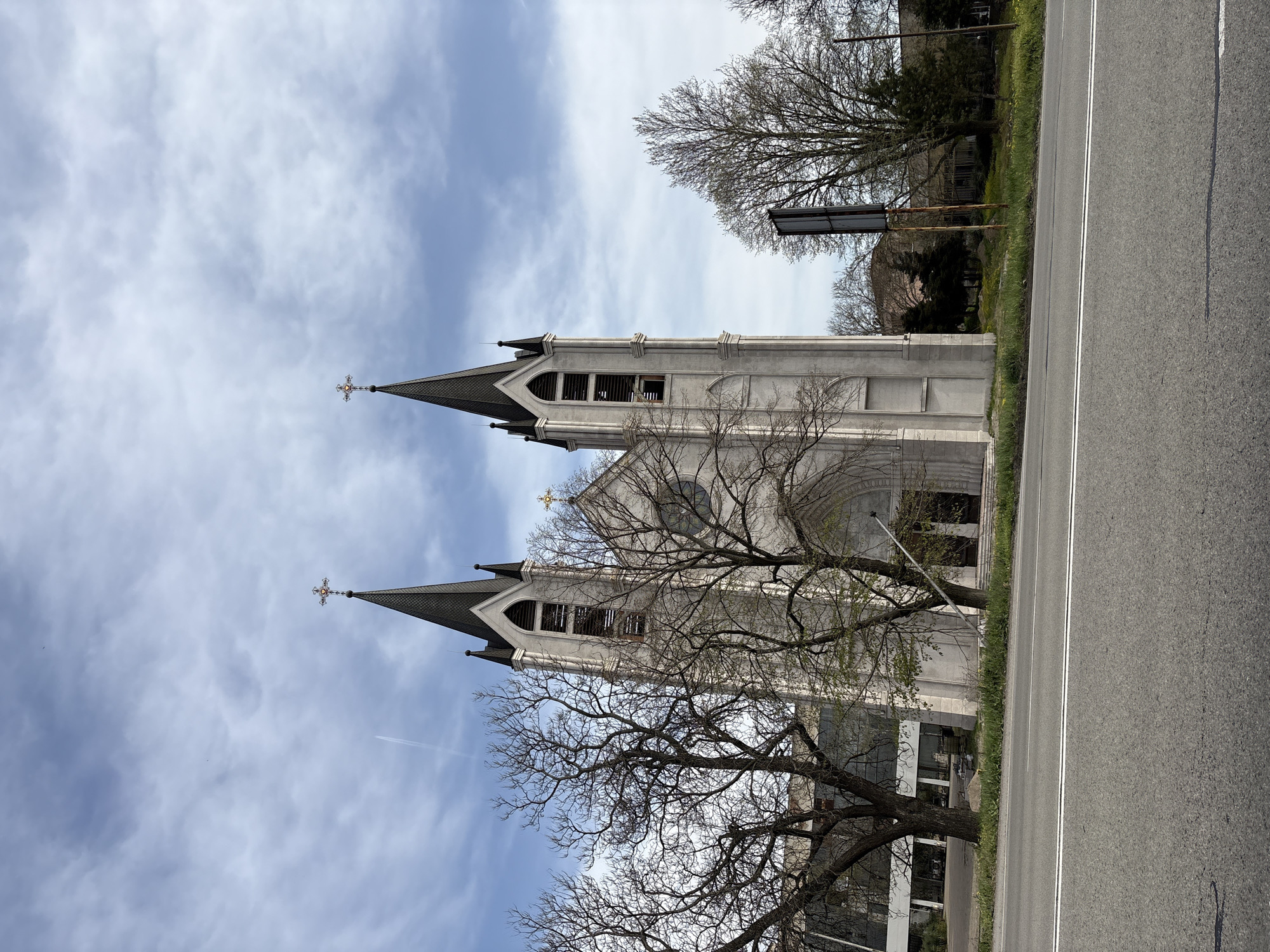 Twin-towered church building photographed in Vidin, Bulgaria