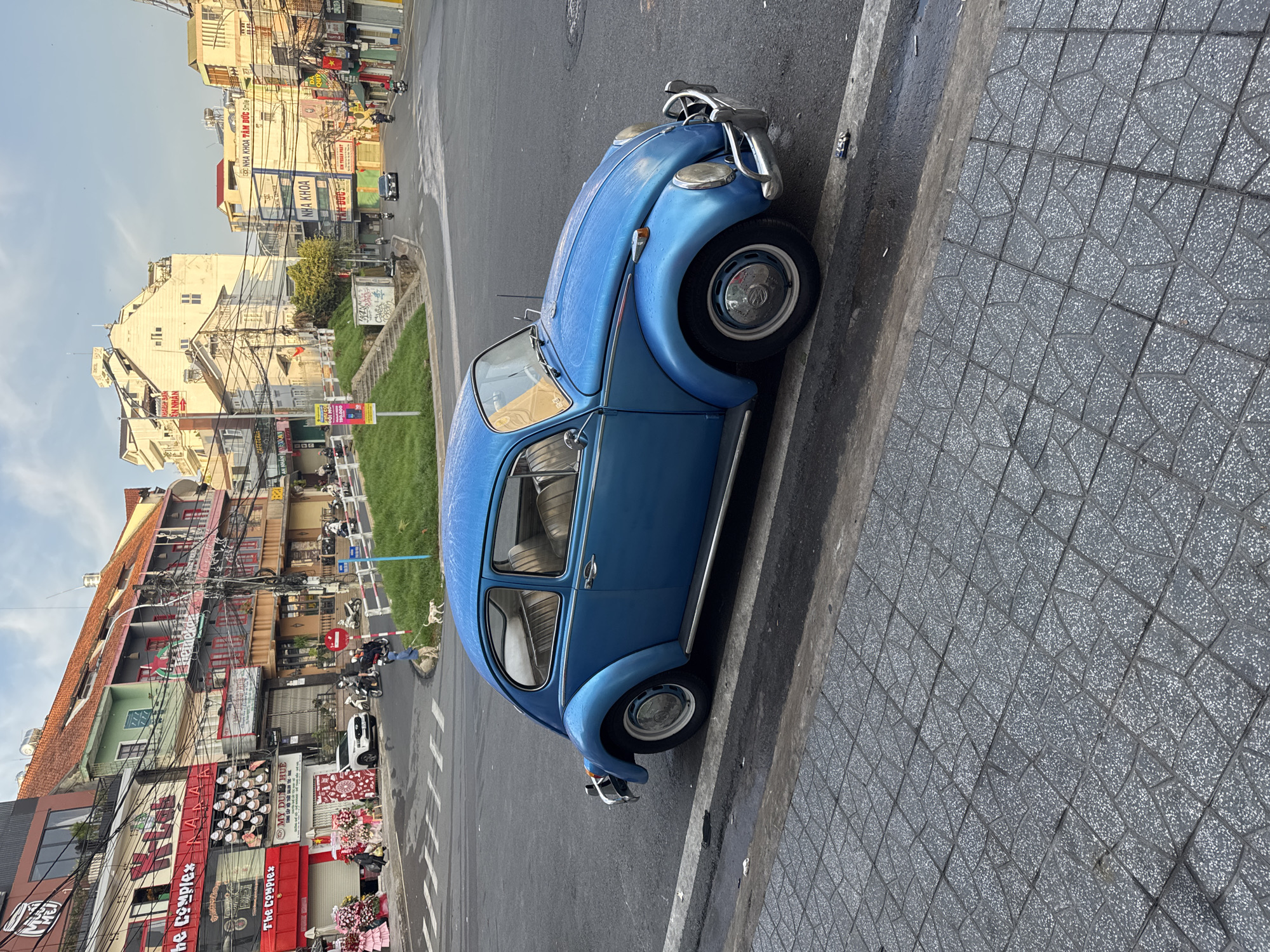 Classic Blue Volkswagen Beetle Spotted on Da Lat Street