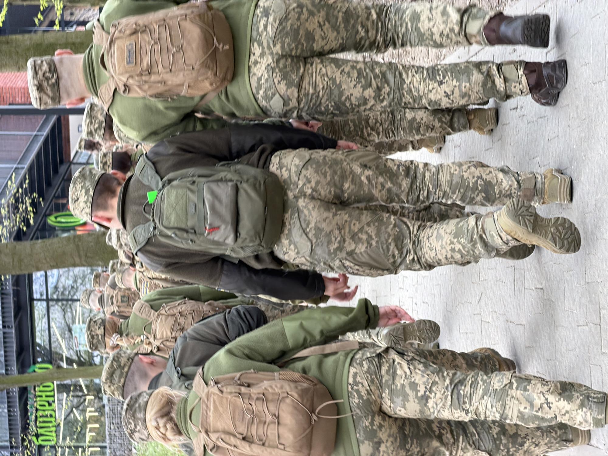 Military personnel form column in Lviv, Ukraine