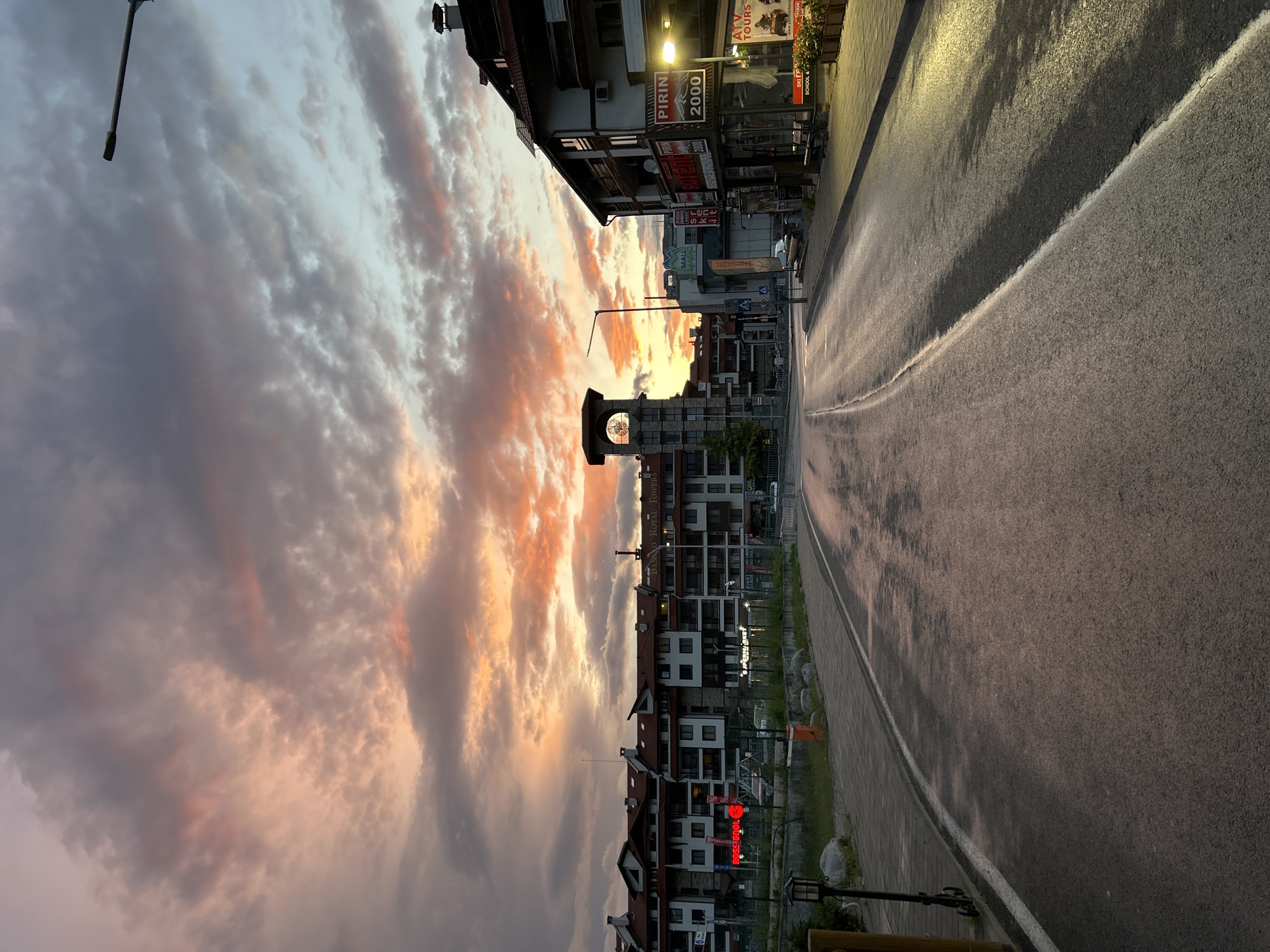 Evening street scene documented in Bansko, Bulgaria