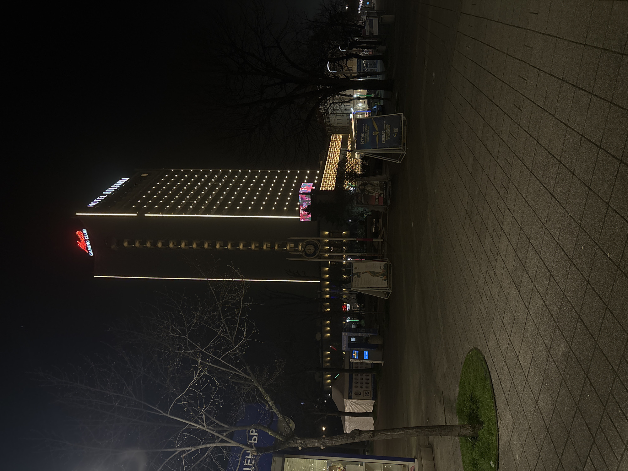 Bulgarian flag colors illuminate Burgas city center at night